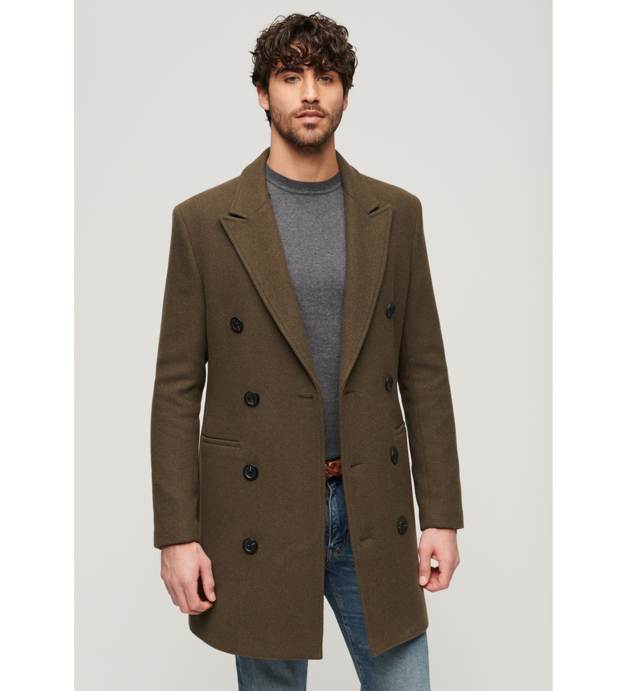 Superdry für Herren. M5011885A Town Merchant Store grünlich-brauner Mantel (S), Lässig, Wolle, Langarm