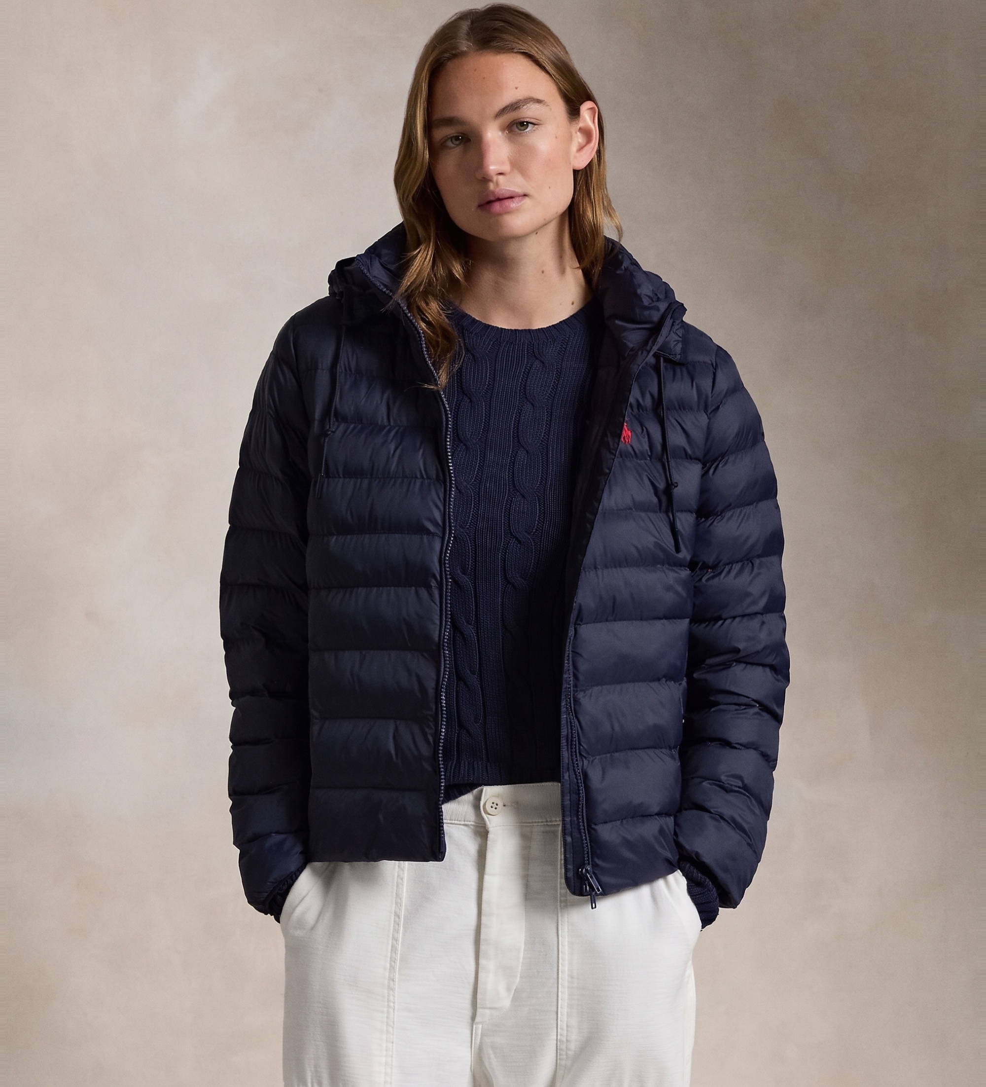 Polo Ralph Lauren für Damen. 211958932001 Wasserabweisende Jacke mit Kapuze marineblau (XXL), Lässig, Nachhaltig, Recyceltes Nylon
