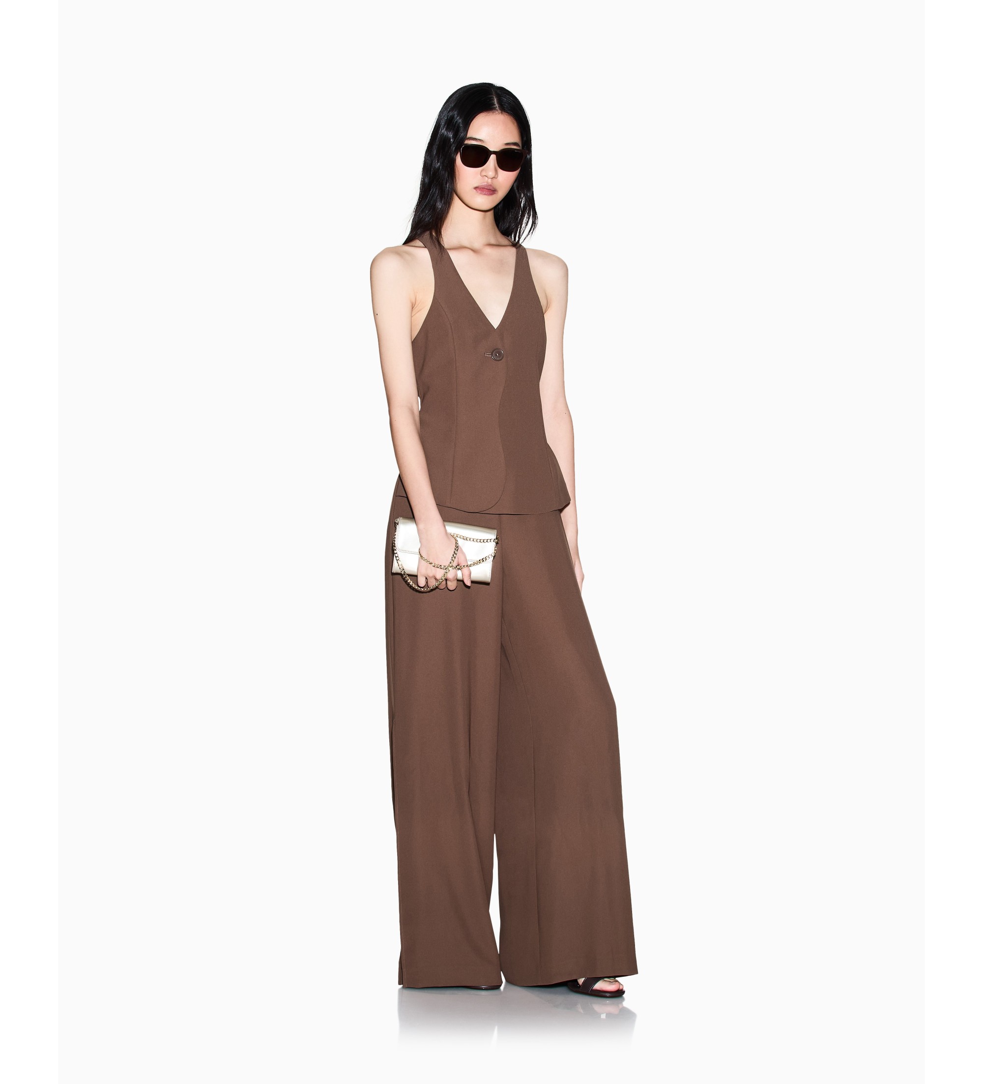 A|X Armani Exchange für Damen. XW001941AF21529U6136 Brauner Jumpsuit Umhänge (S), Lässig, Polyester, Ärmellos / Hosenträger