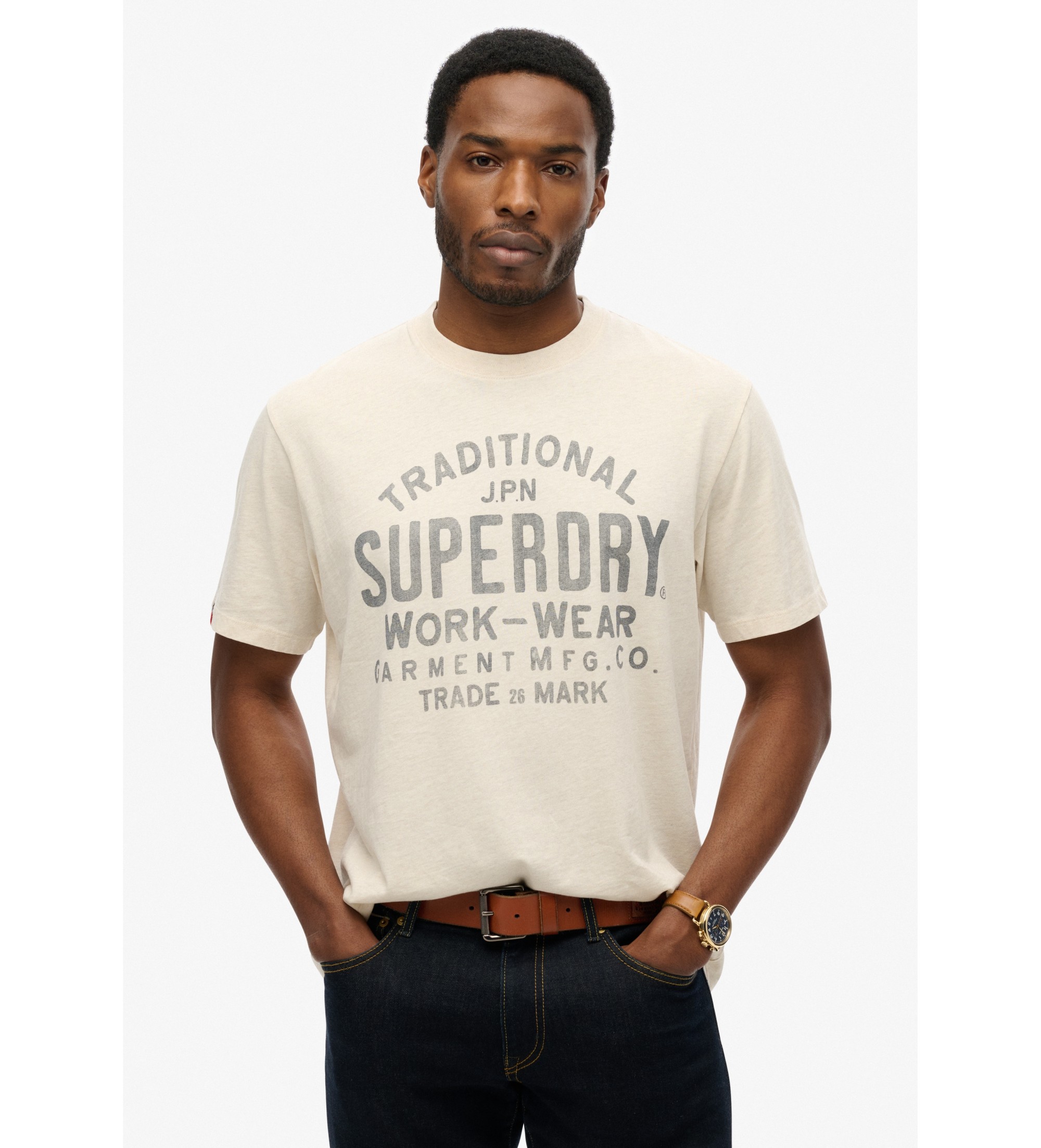 Superdry für Herren. M1012204A Machined Goods Workwear T-Shirt weiß creme (XXL), Lässig, Baumwolle, Kurzarm