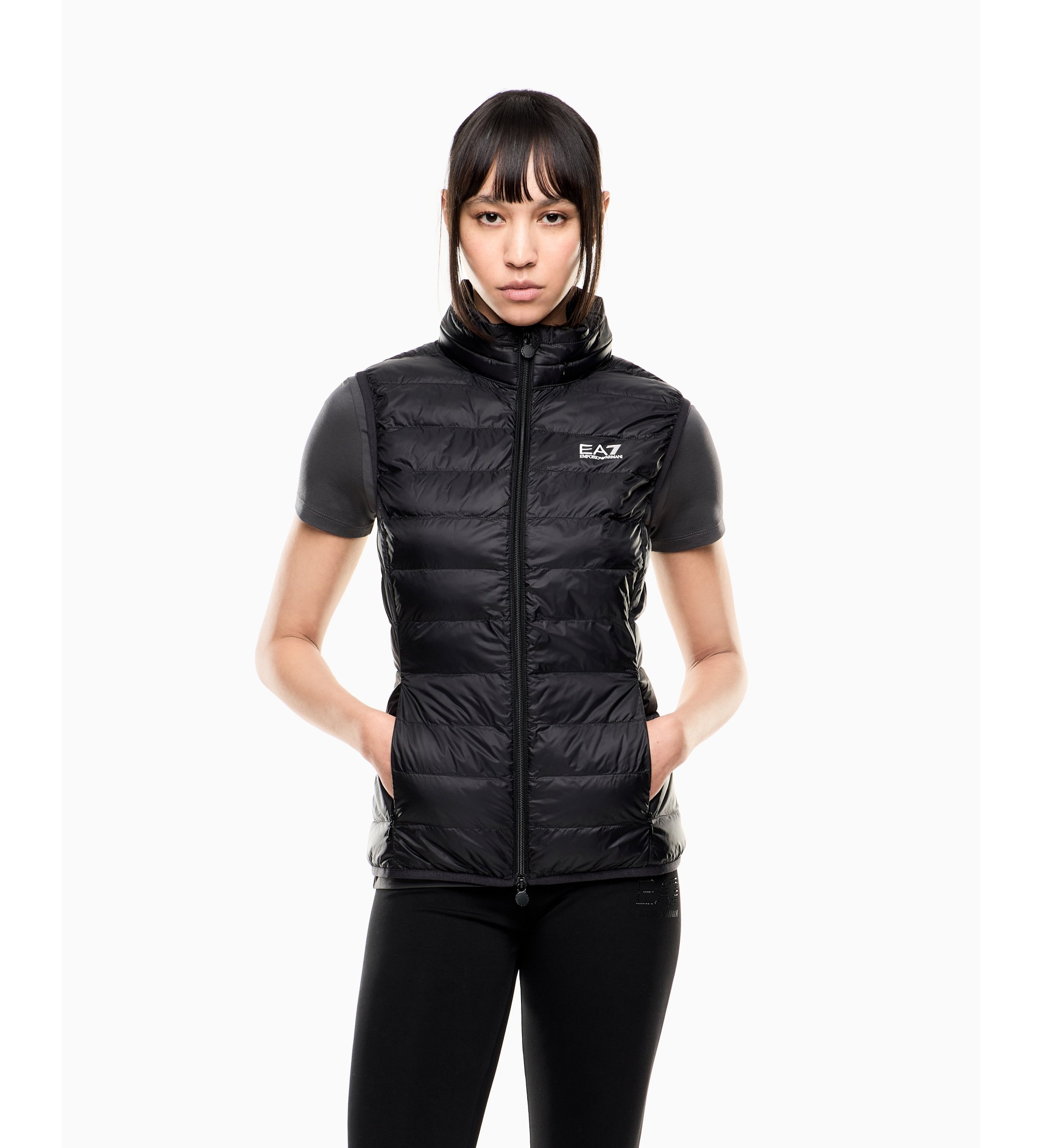 EA7 für Damen. 7W000472_AF12477 Core Lady Weste Schwarz (3XL), Polyurethan, Draußen, Ärmellos / Hosenträger