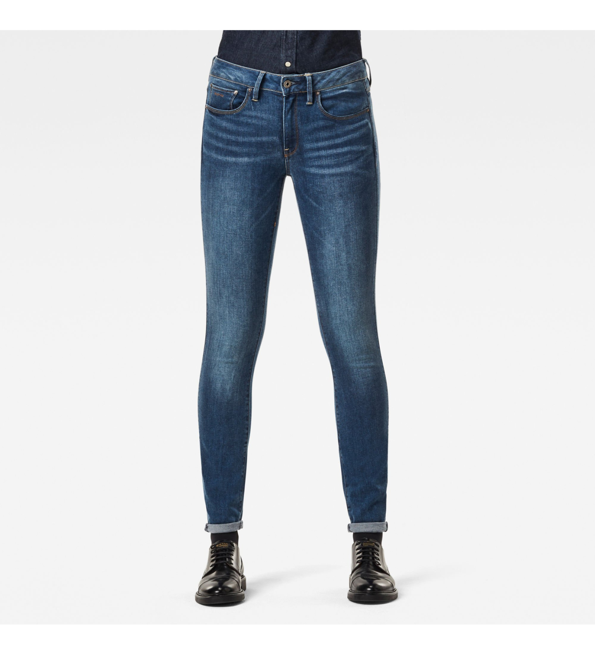 G-Star für Damen. D05889-6553-A889 Jeans 3301 Mid Skinny blau (24/32), Lässig, Baumwolle, Denim