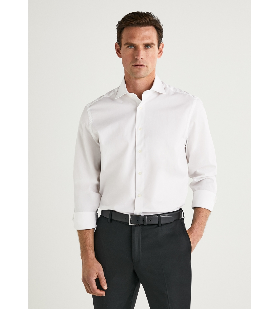 Hackett London für Herren. HM304529 Weißes Popeline-Hemd (165), Lässig, Langarm, Bio-Baumwolle, Nachhaltig