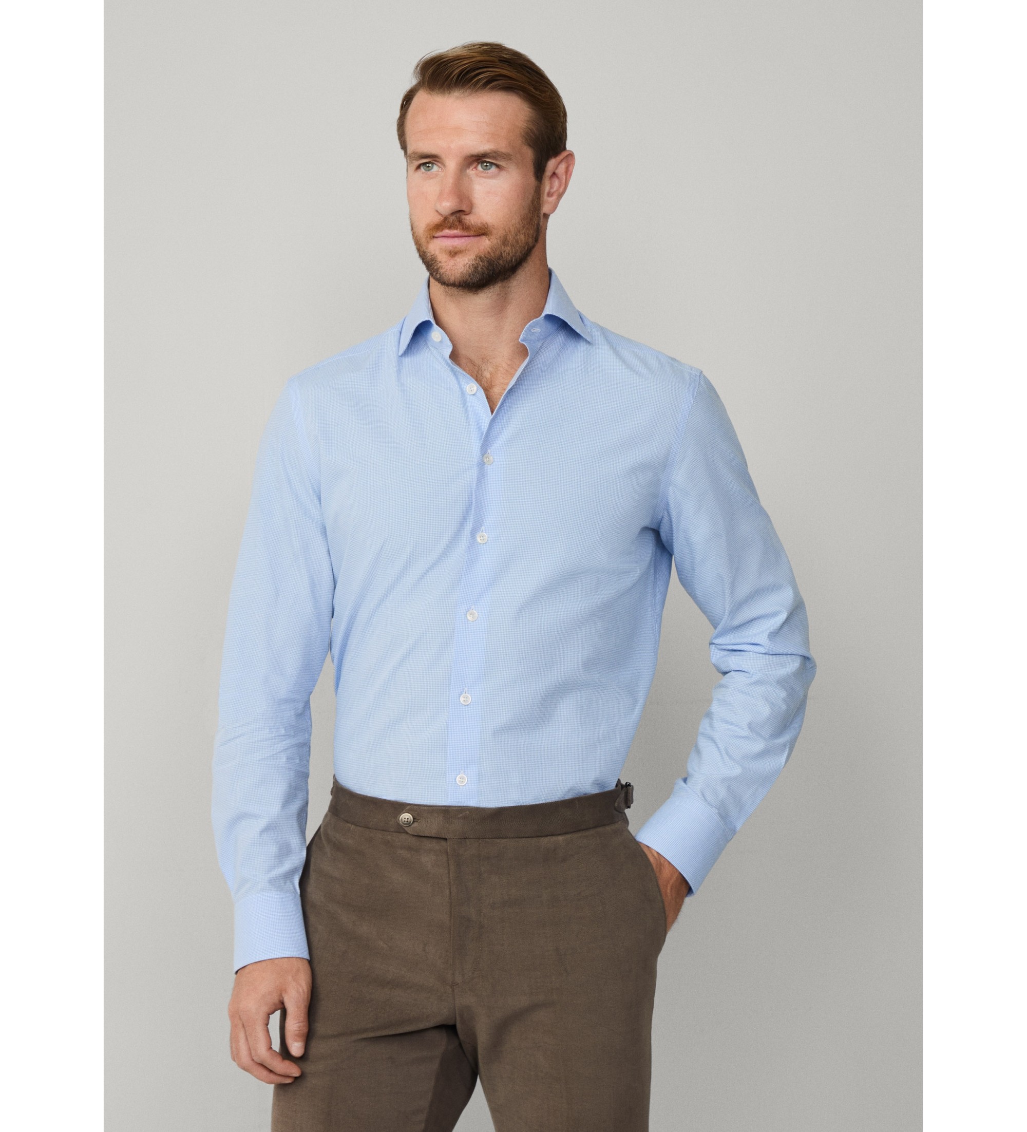 Hackett London für Herren. HM3010496 Formales Gingham-Hemd blau (167), Lässig, Party, Baumwolle, Klassisch, Langarm