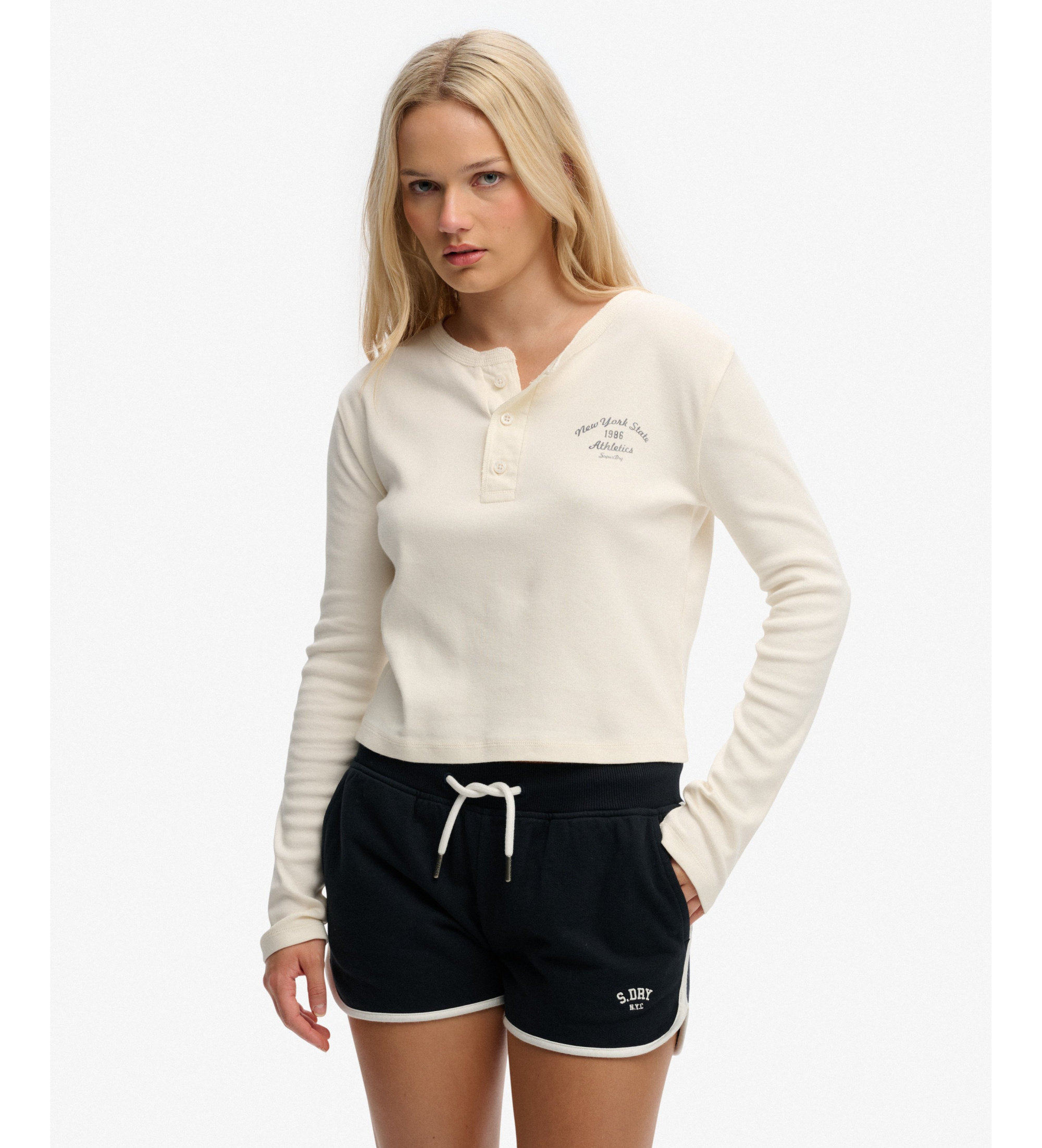 Superdry für Damen. W6012242A Athletic Down T-shirt weiß (S), Lässig, Baumwolle, Langarm