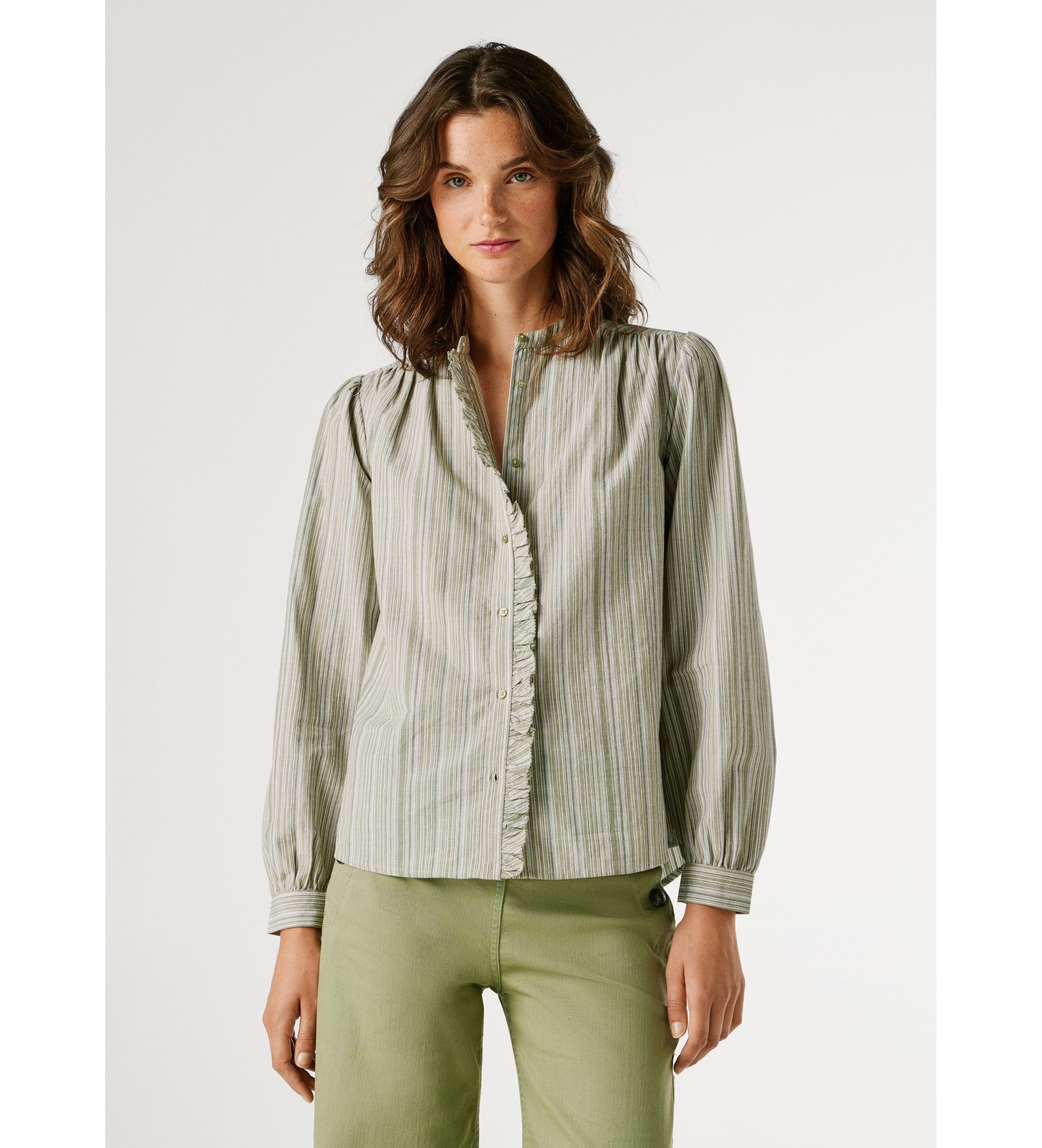 Pepe Jeans für Damen. PL3051402 Bluse Aliya grünes Hemd (S), Lässig, Baumwolle, Klassisch, Langarm
