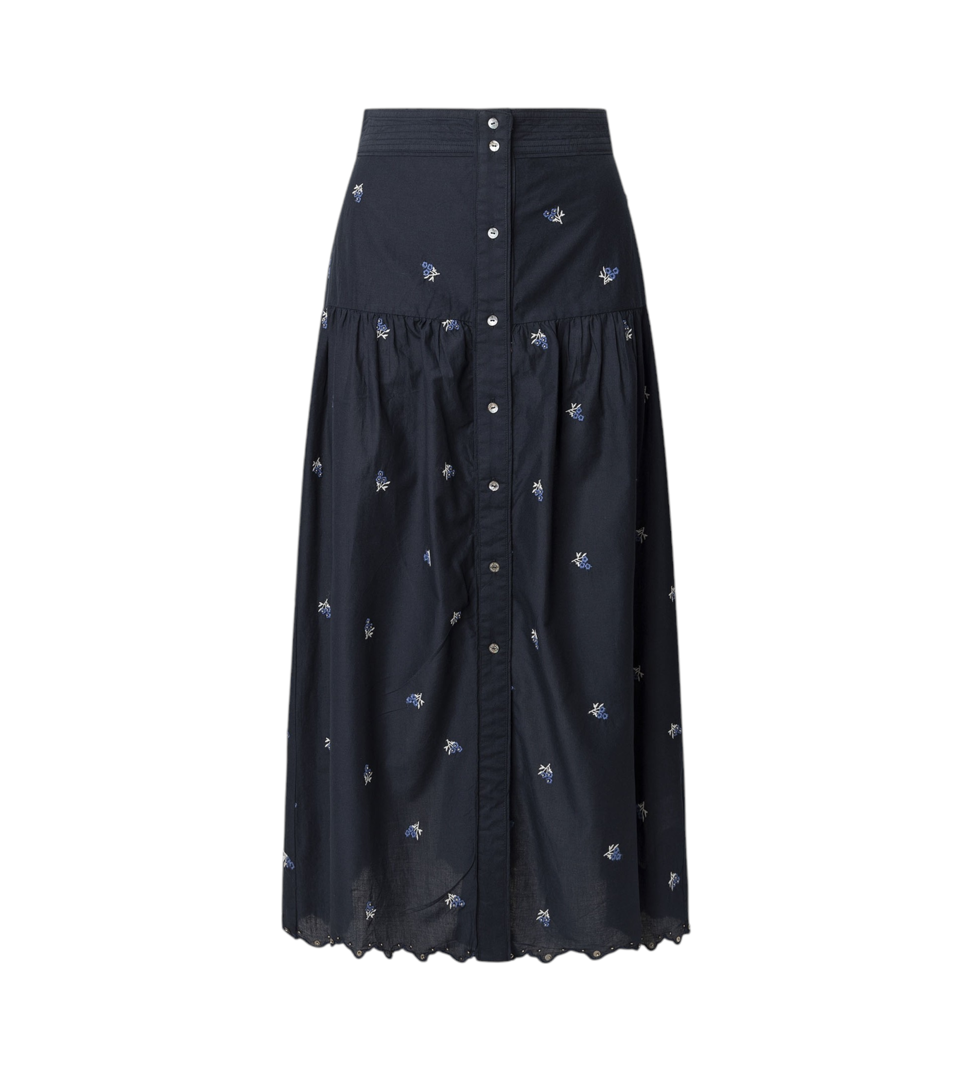 Pepe Jeans für Damen. PL901217 Gleichmäßiger navyfarbener Midirock (L), Lässig, Baumwolle, Marine