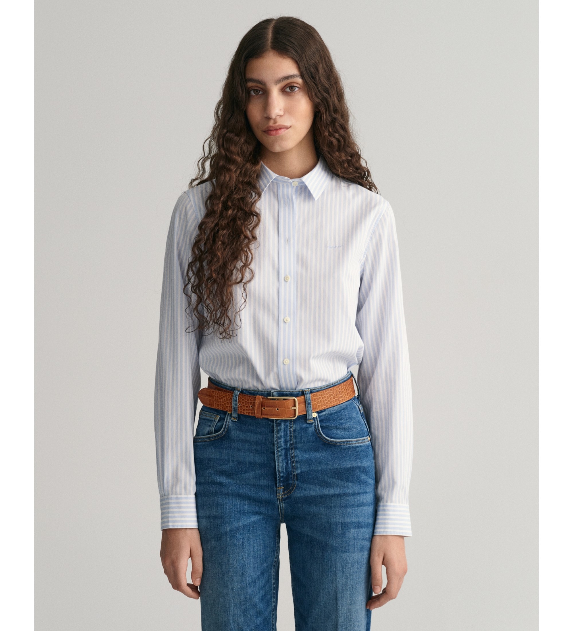 Gant für Damen. 4300214 Regular Fit Hemd aus blau gestreifter Popeline (34), Lässig, Baumwolle, Langarm