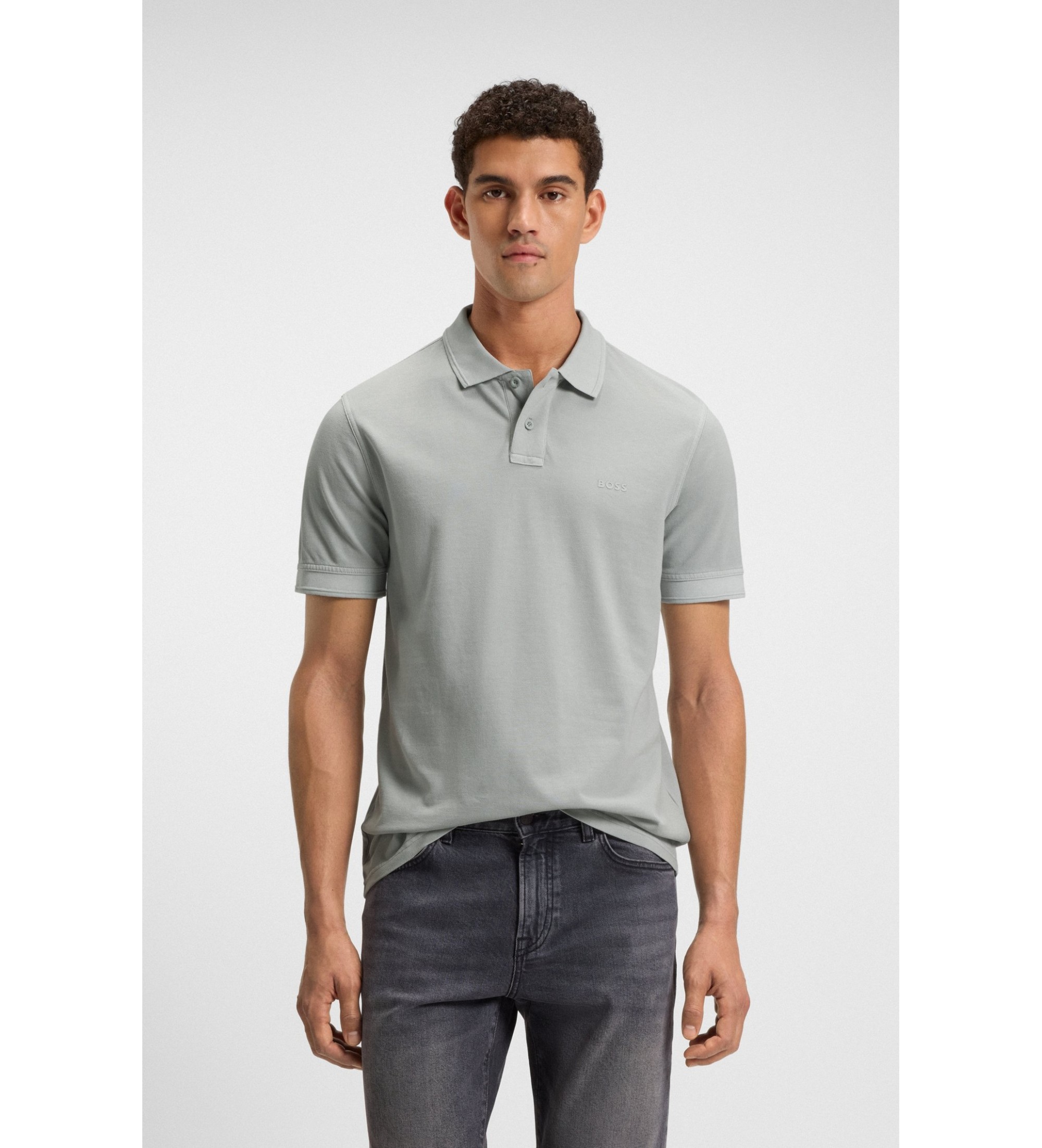 BOSS für Herren. 50507813 Piqué-Poloshirt mit grauem Logo (XL), Lässig, Baumwolle, Kurzarm