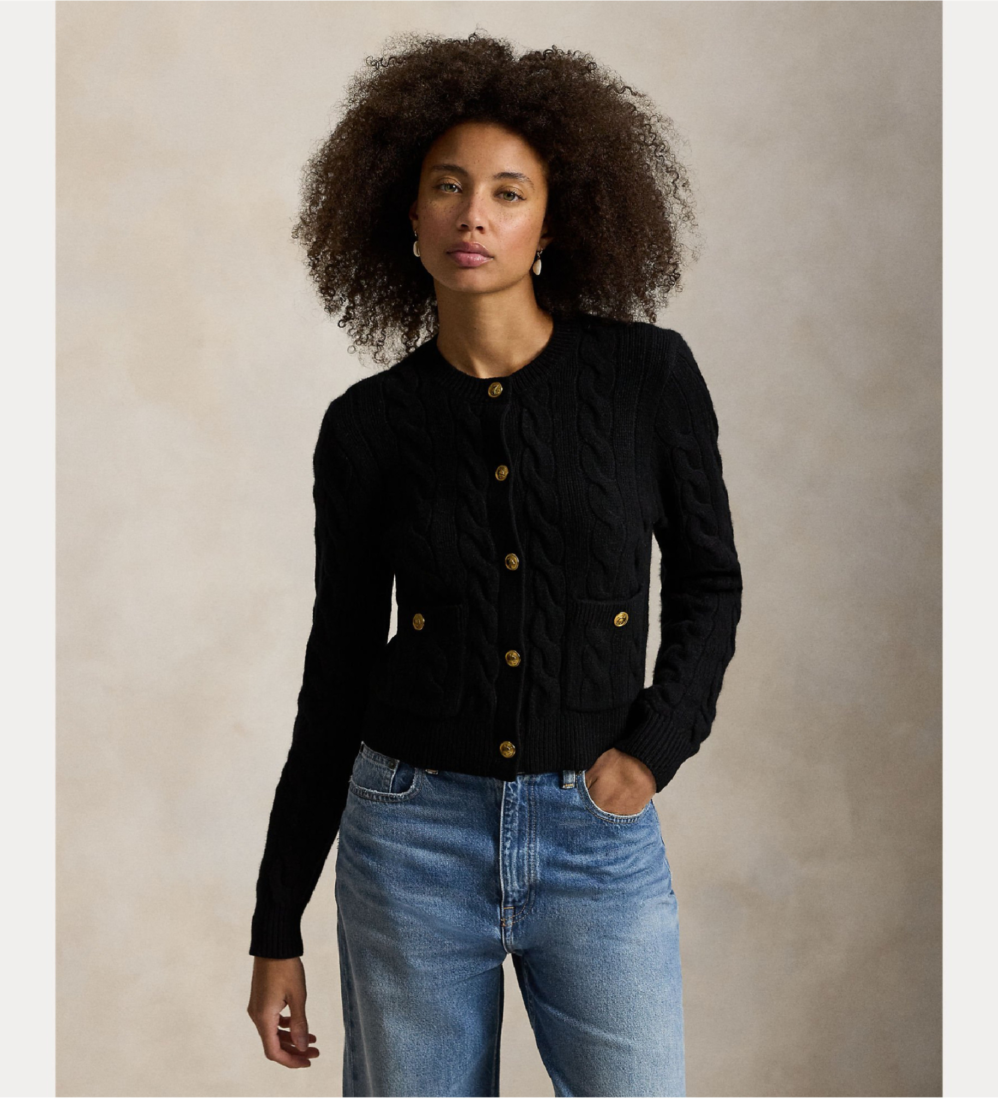 Polo Ralph Lauren für Damen. 211978312001 Schwarze Wollstrickjacke (M), Lässig, Wolle