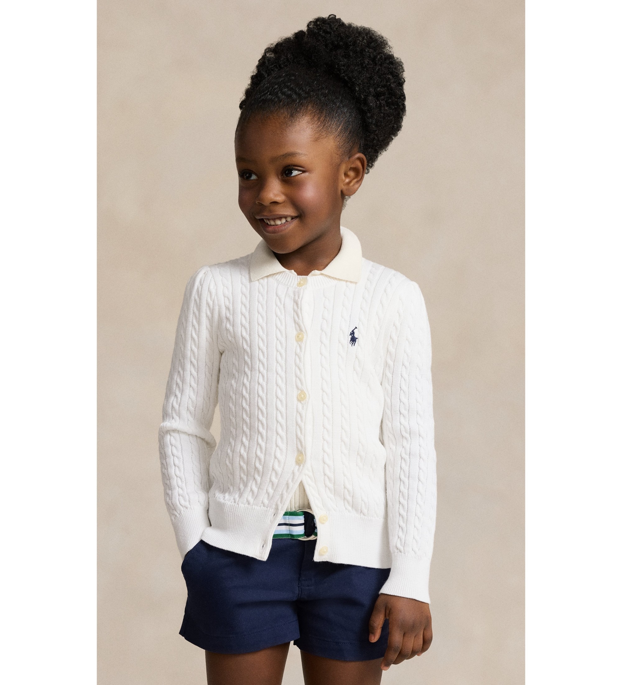 Polo Ralph Lauren für Mädchen. 312543047064 Weißer Baumwollcardigan aus Achterstrick (5años= 109/116cm), Lässig, Baumwolle, Kinderbekleidung