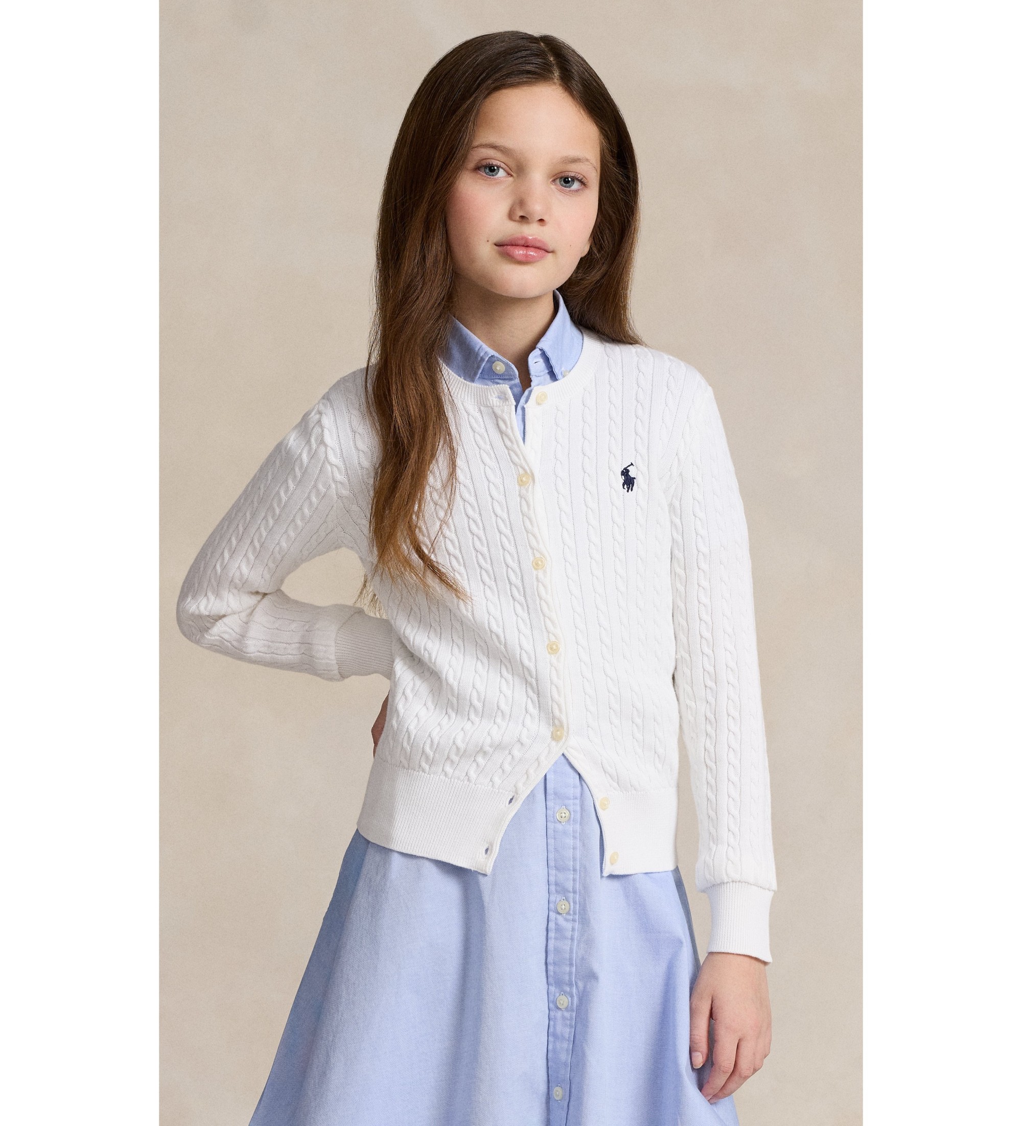 Polo Ralph Lauren für Mädchen. 313543047064 Weißer Baumwollcardigan aus Achterstrick ((S) 7años= 130/134cm), Lässig, Baumwolle, Kinderbeklei