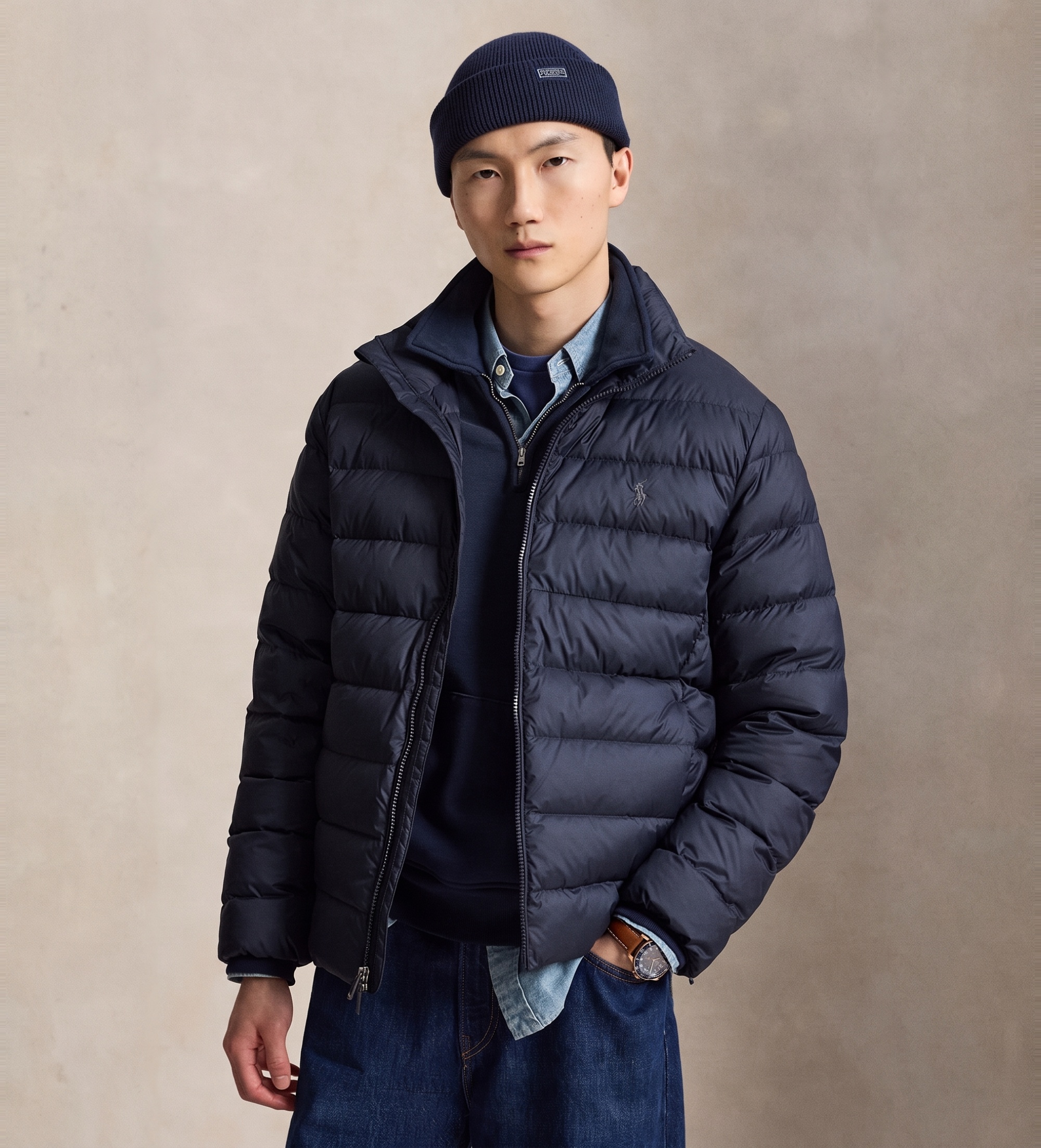 Polo Ralph Lauren für Herren. 710B20424002 Colden faltbare Daunenjacke in Marineblau (L), Lässig, Recyceltes Polyester