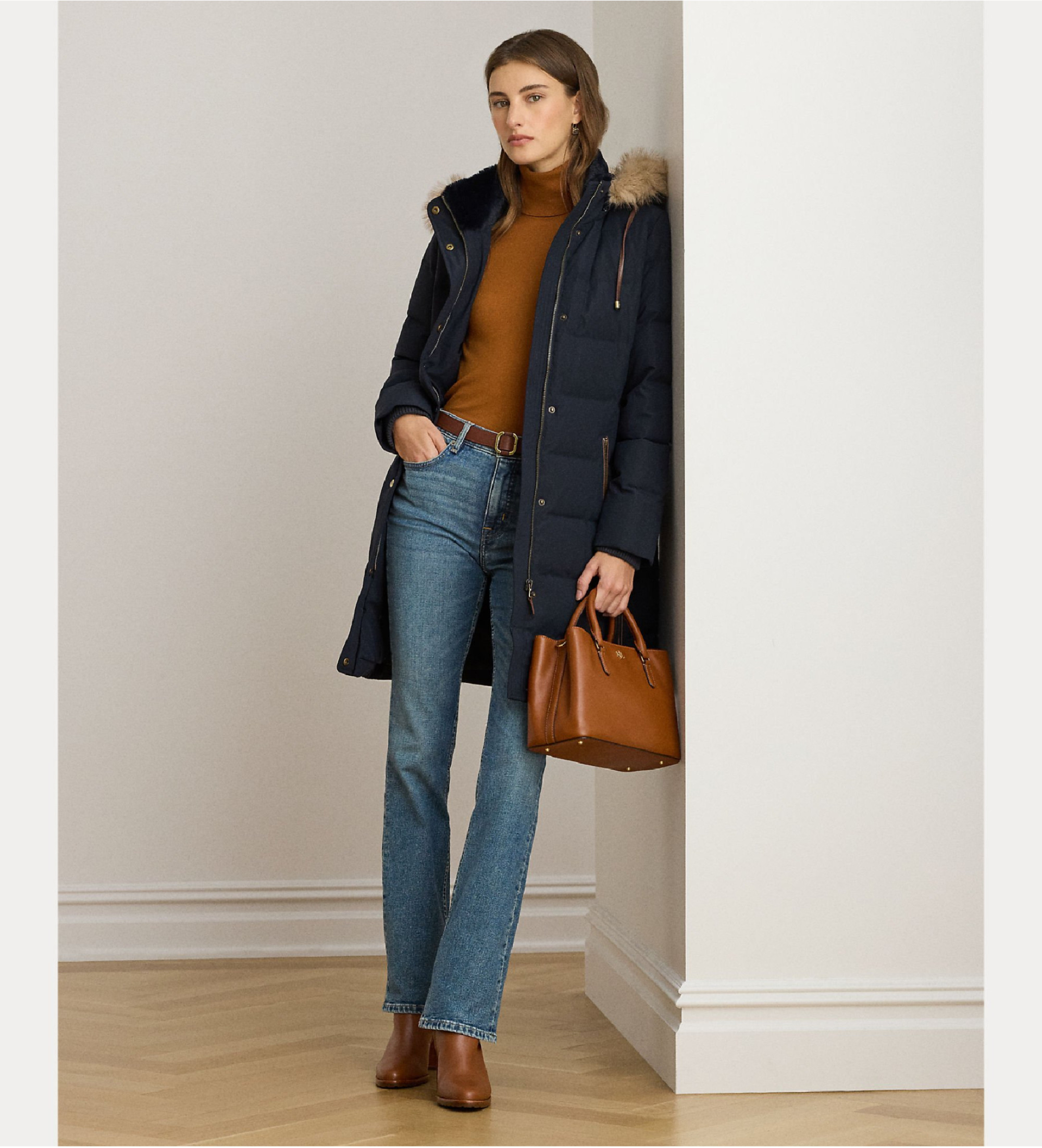 Lauren Ralph Lauren für Damen. 297957509008 Daunenmantel mit navyfarbenem Kunstfell (XL), Lässig, Polyester, Marine