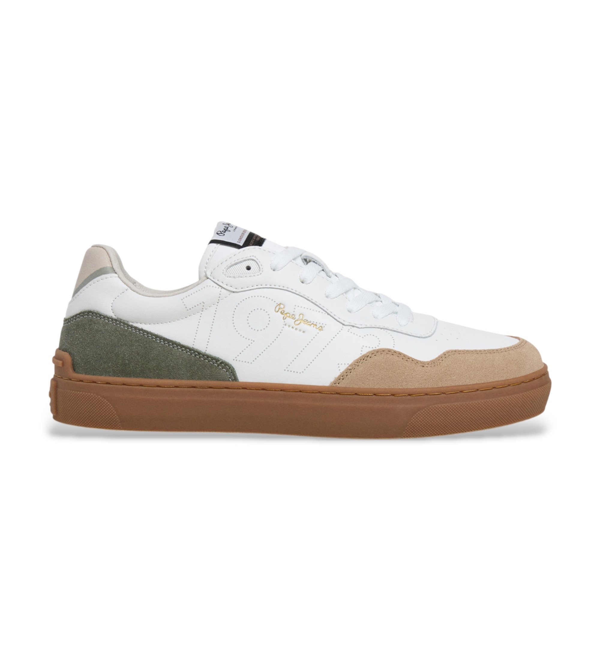 Pepe Jeans für Herren. PMS000036 Camden Urban Leder Turnschuhe weiß (43), Wohnung, Schnürsenkel, Lässig