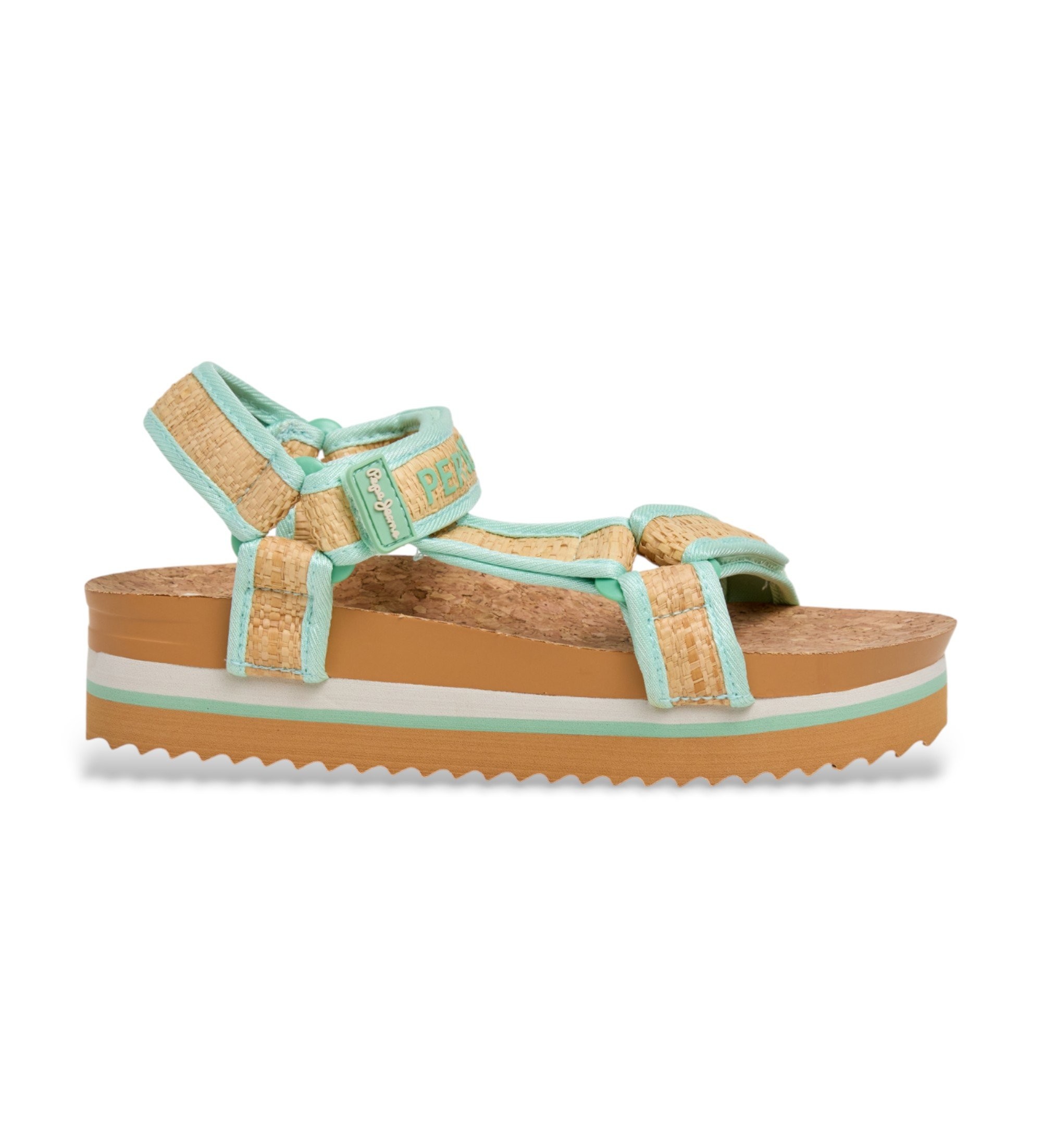 Pepe Jeans für Damen. PLS900027 Bernsteinfarbene Sandale (37), 3 bis 5 cm, Klettverschluss, Lässig, Grün