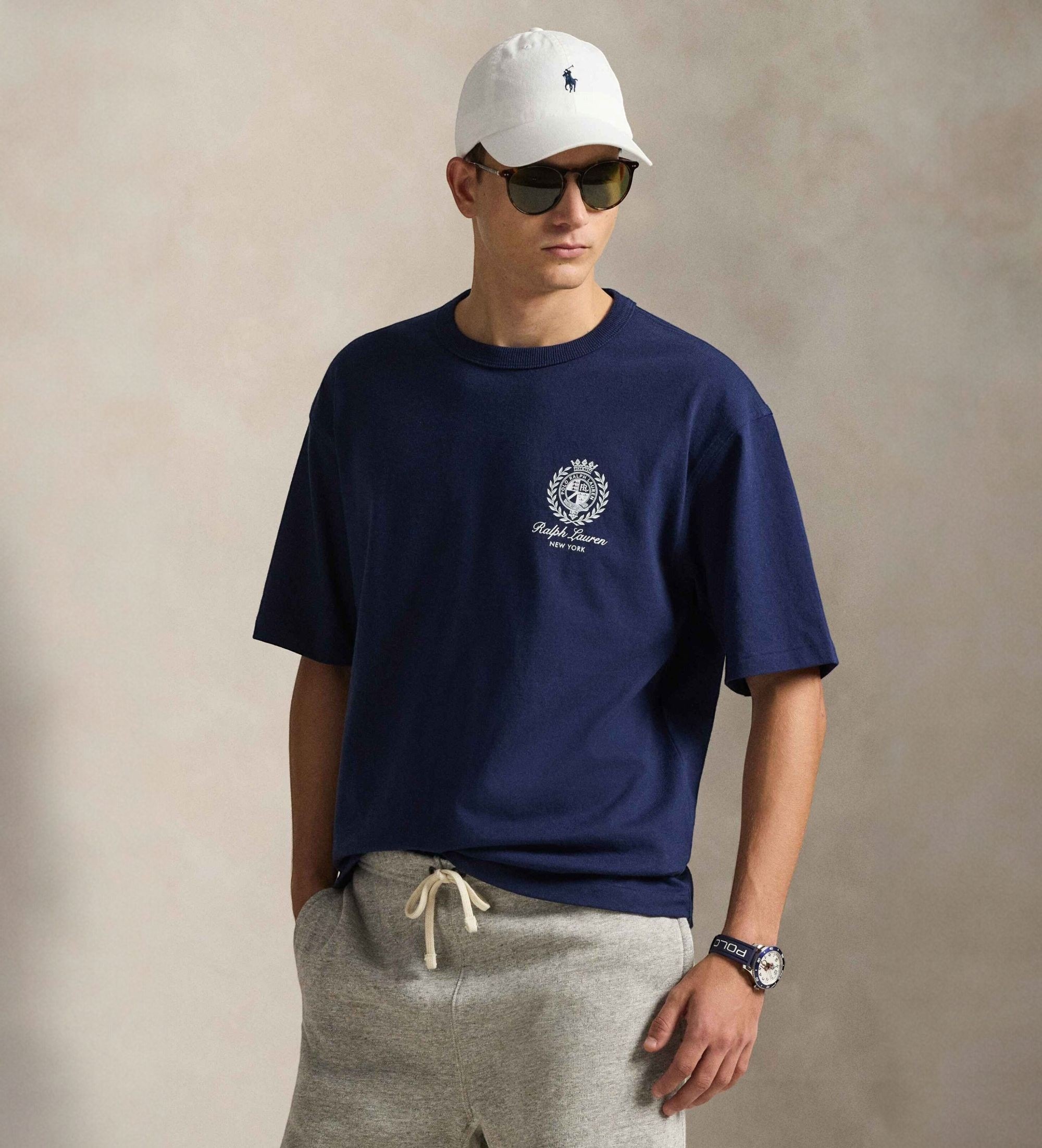 Polo Ralph Lauren für Herren. 710A13265003 Relaxed Fit T-Shirt aus navyfarbenem Jersey-Strickstoff (S), Lässig, Baumwolle, Kurzarm, Marine