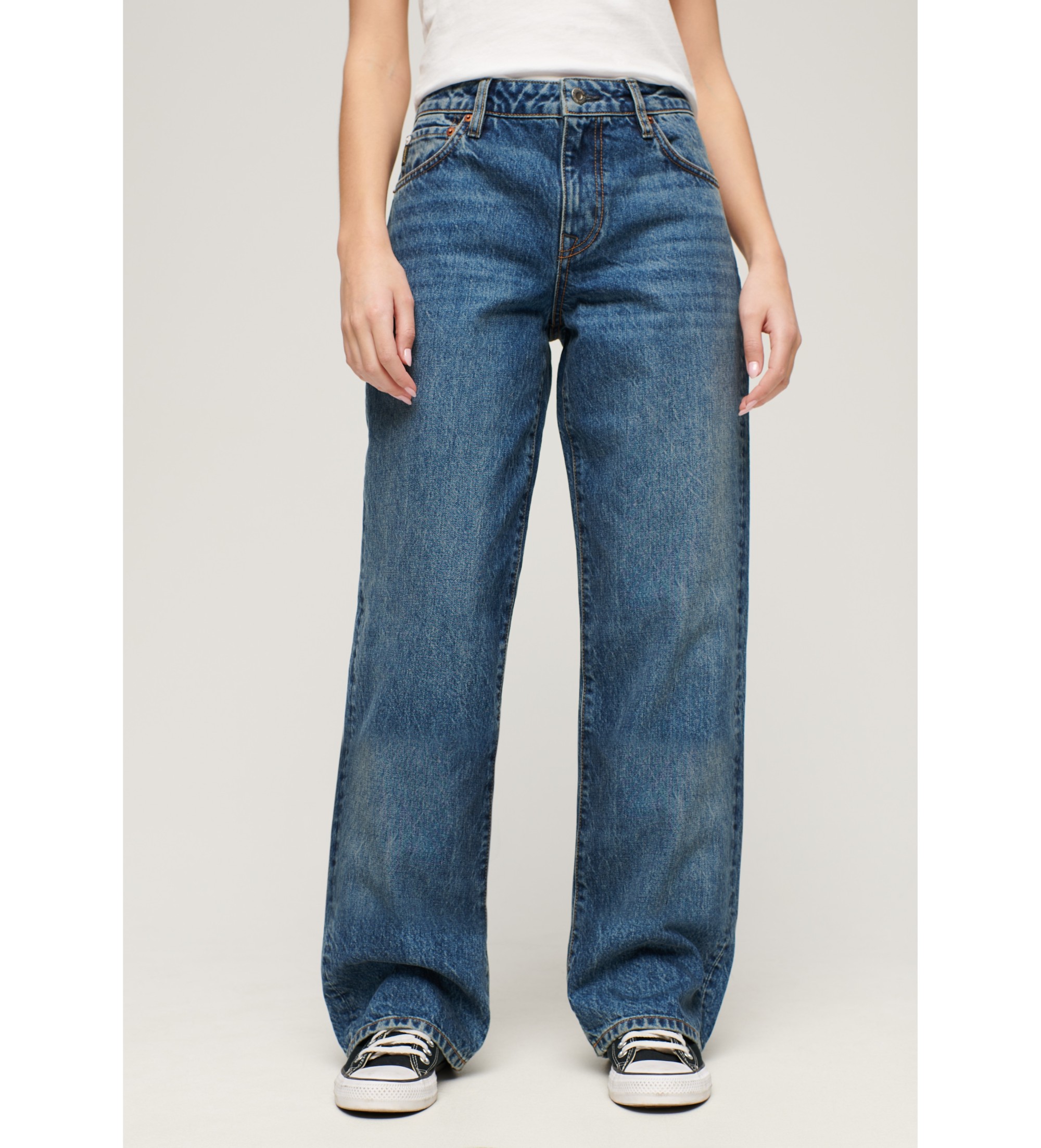 Superdry für Damen. W7011013A Blaue Jeans mit mittlerer Taille und weitem Bein (30/32), Lässig, Baumwolle, Denim