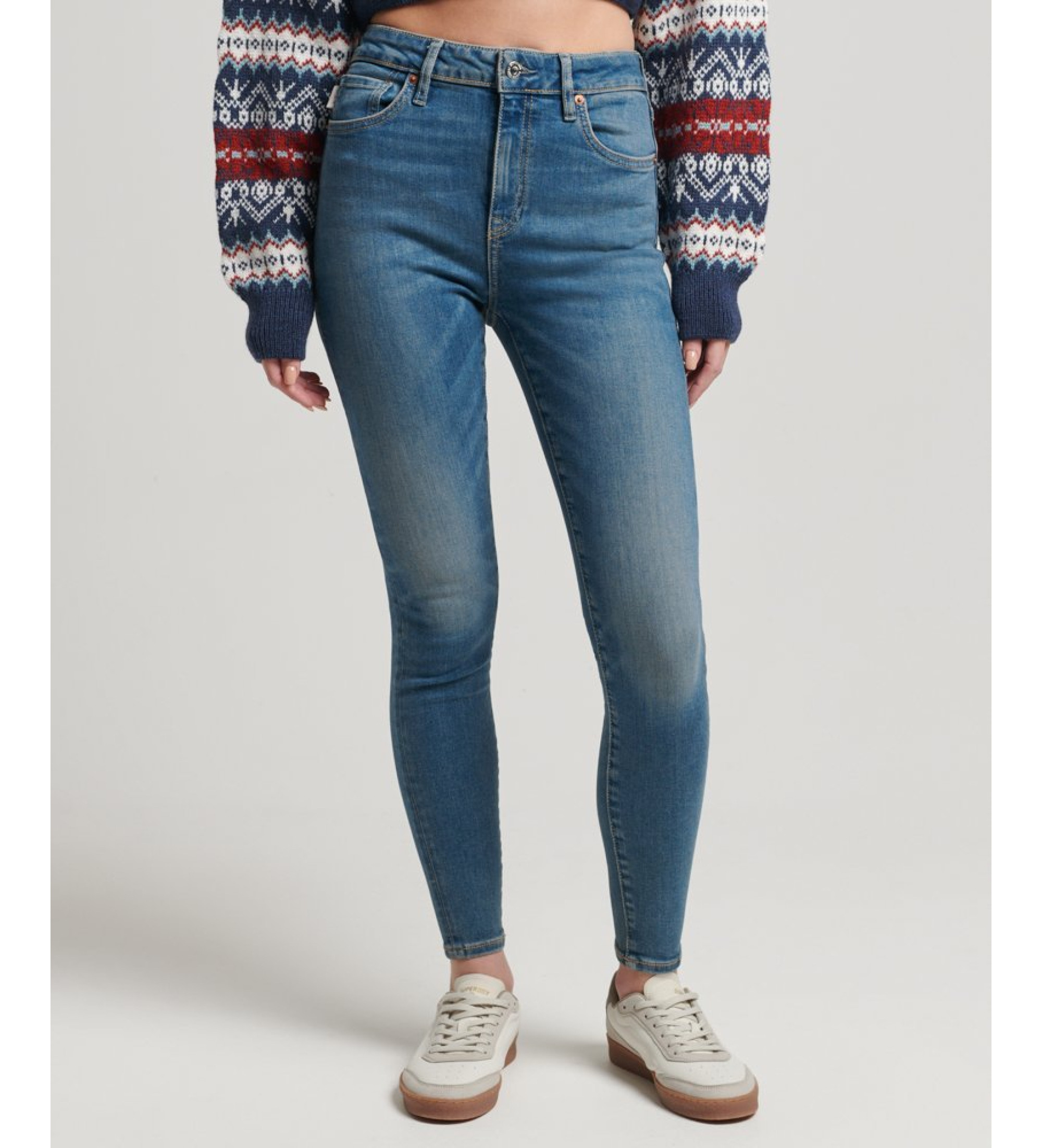 Superdry für Damen. W7010796A Skinny-Jeans mit hoher Taille aus blauer Bio-Baumwolle (29/32), Denim, Polyester, Nachhaltig