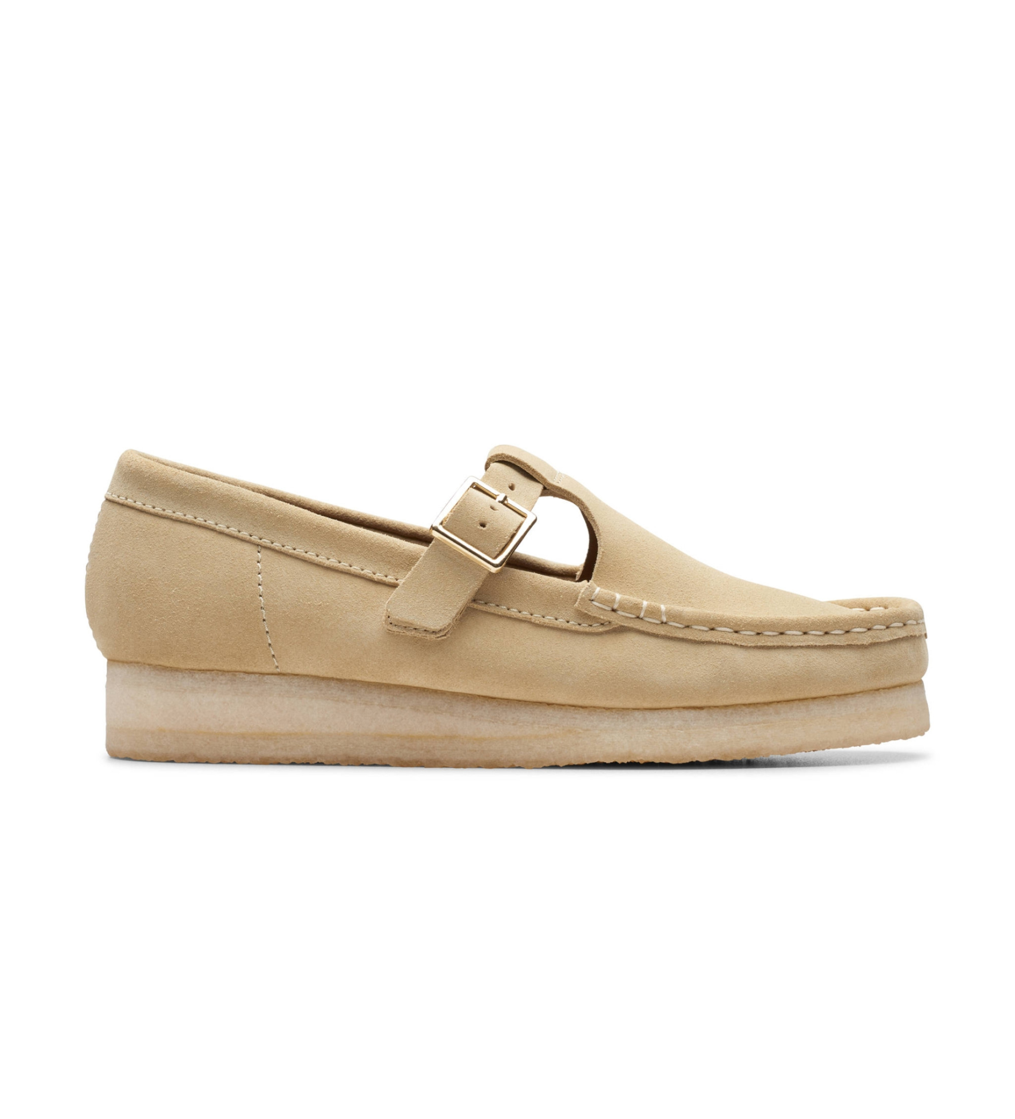Clarks für Damen. 26175665 Wallabee T Bar beige Lederschuhe (37.5), 1 bis 3 cm, Wildleder, Schnalle, Lässig