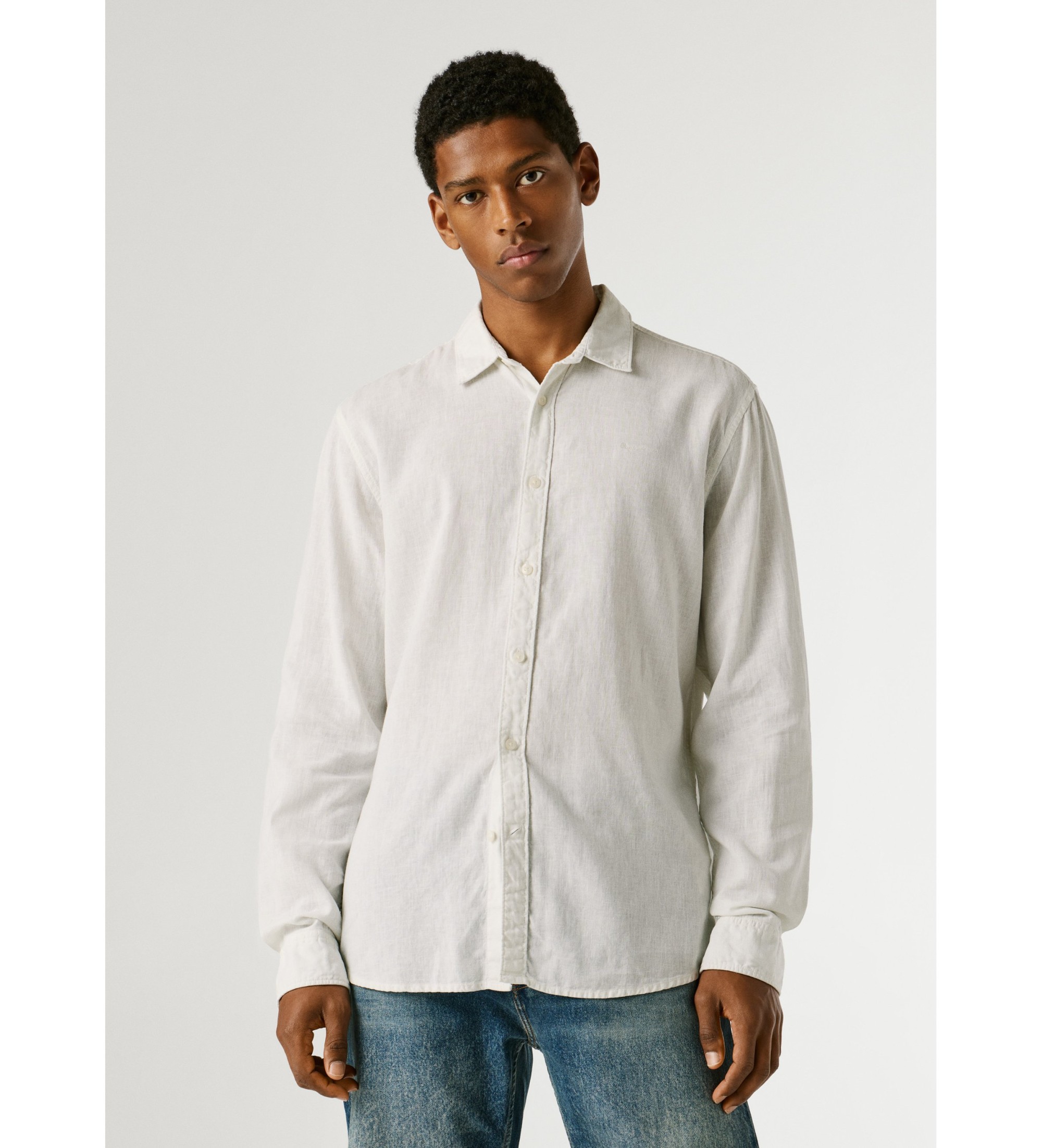 Pepe Jeans für Herren. PM3091192 Payton Hemd weiß (S), Lässig, Leinen, Langarm