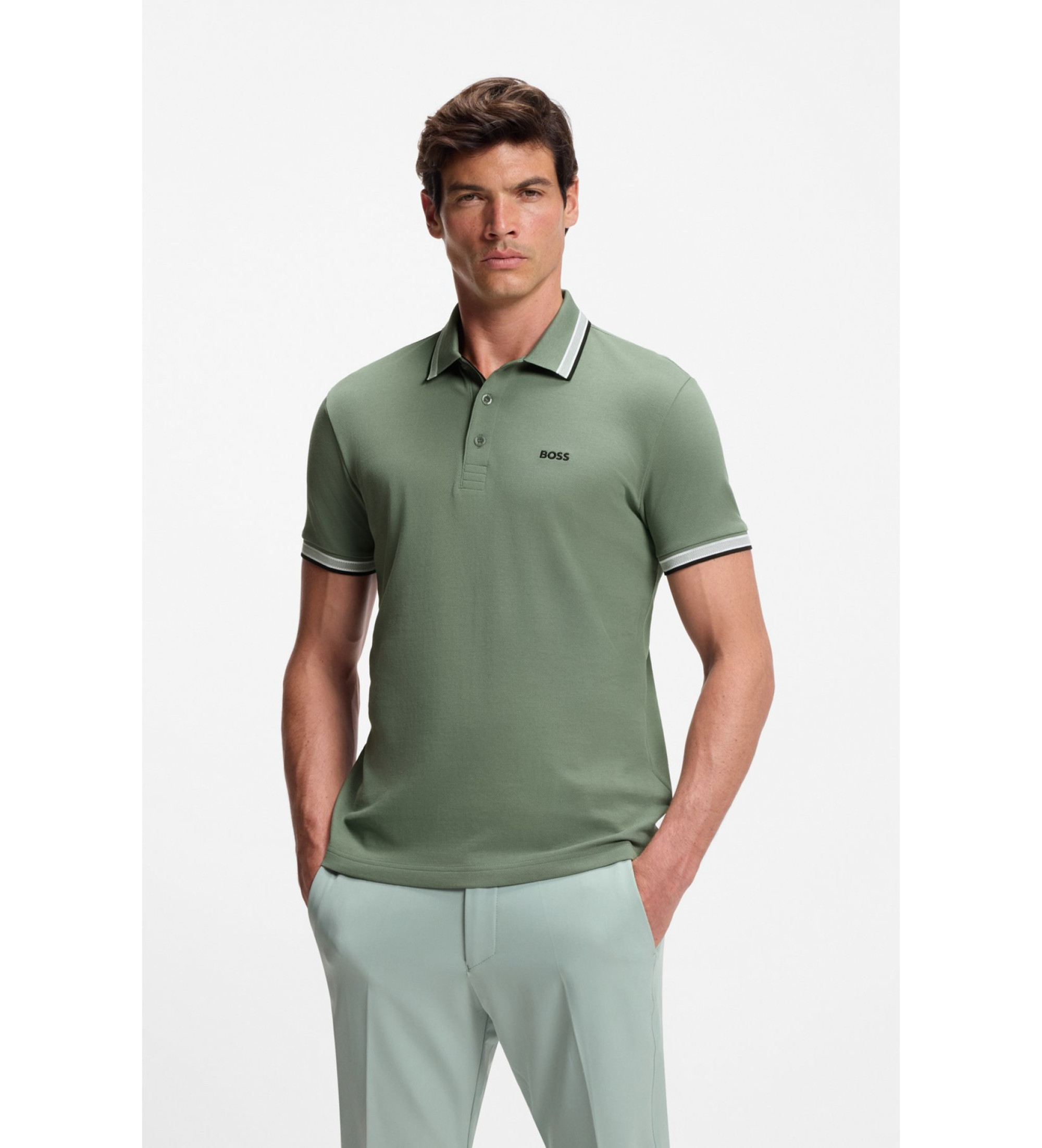 BOSS für Herren. 50469055 Grünes Paddy-Poloshirt (M), Lässig, Baumwolle, Kurzarm
