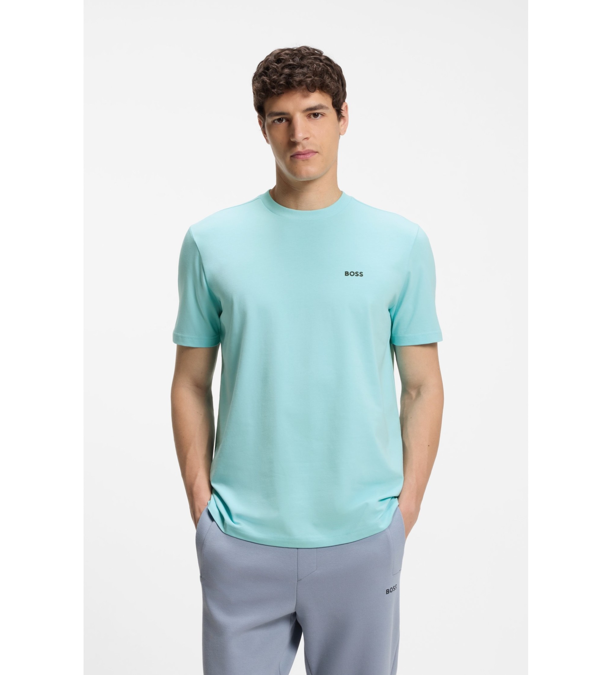 BOSS für Herren. 50506373 T-Shirt Detail blau (M), Lässig, Baumwolle, Kurzarm, Türkis