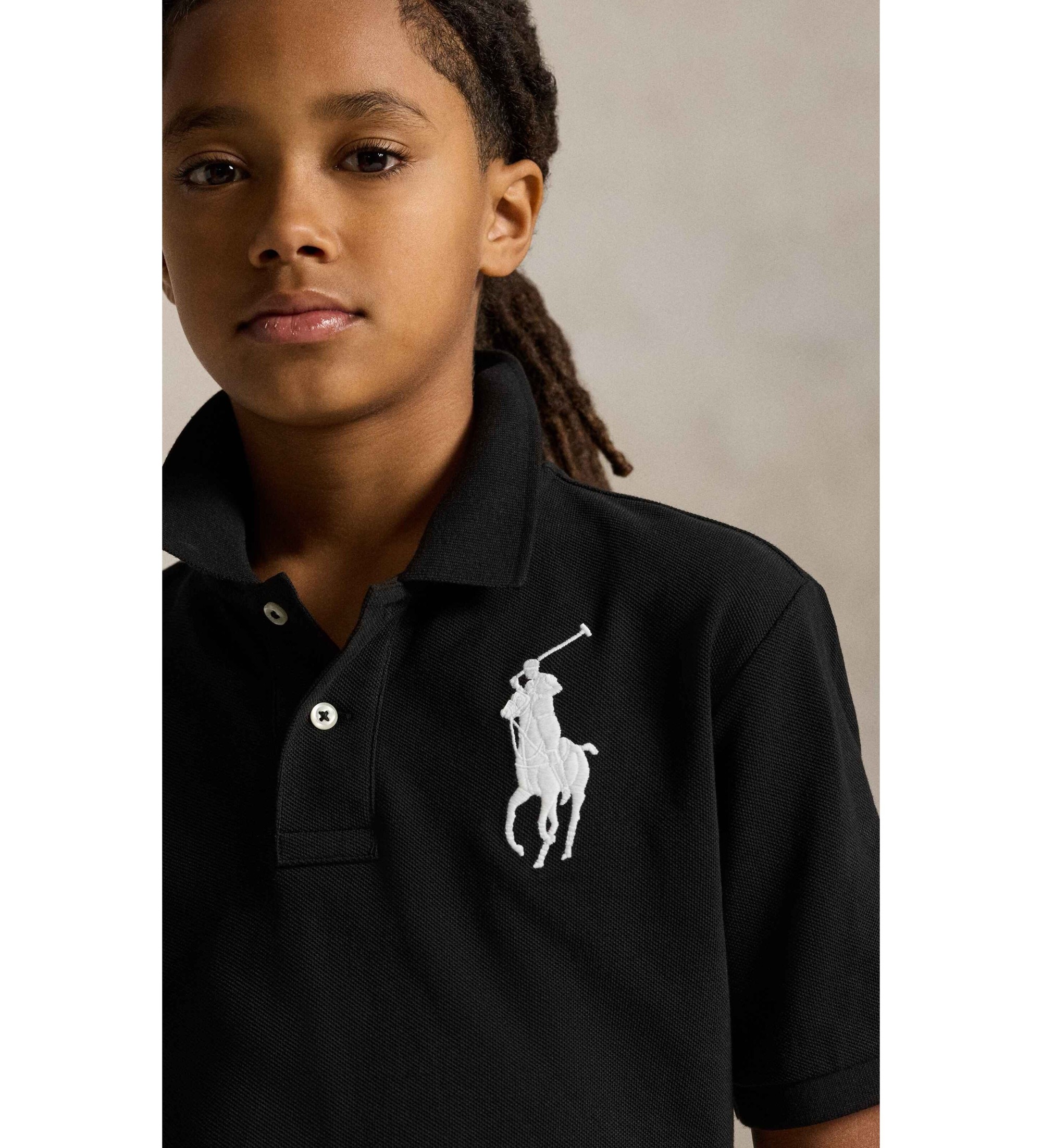 Polo Ralph Laurenvoor jongens. 323670257015 Katoenen piqué polo met zwarte Big Pony ((L) 10/12años= 150/161 cm), Klassiek, Korte mouwen, kin