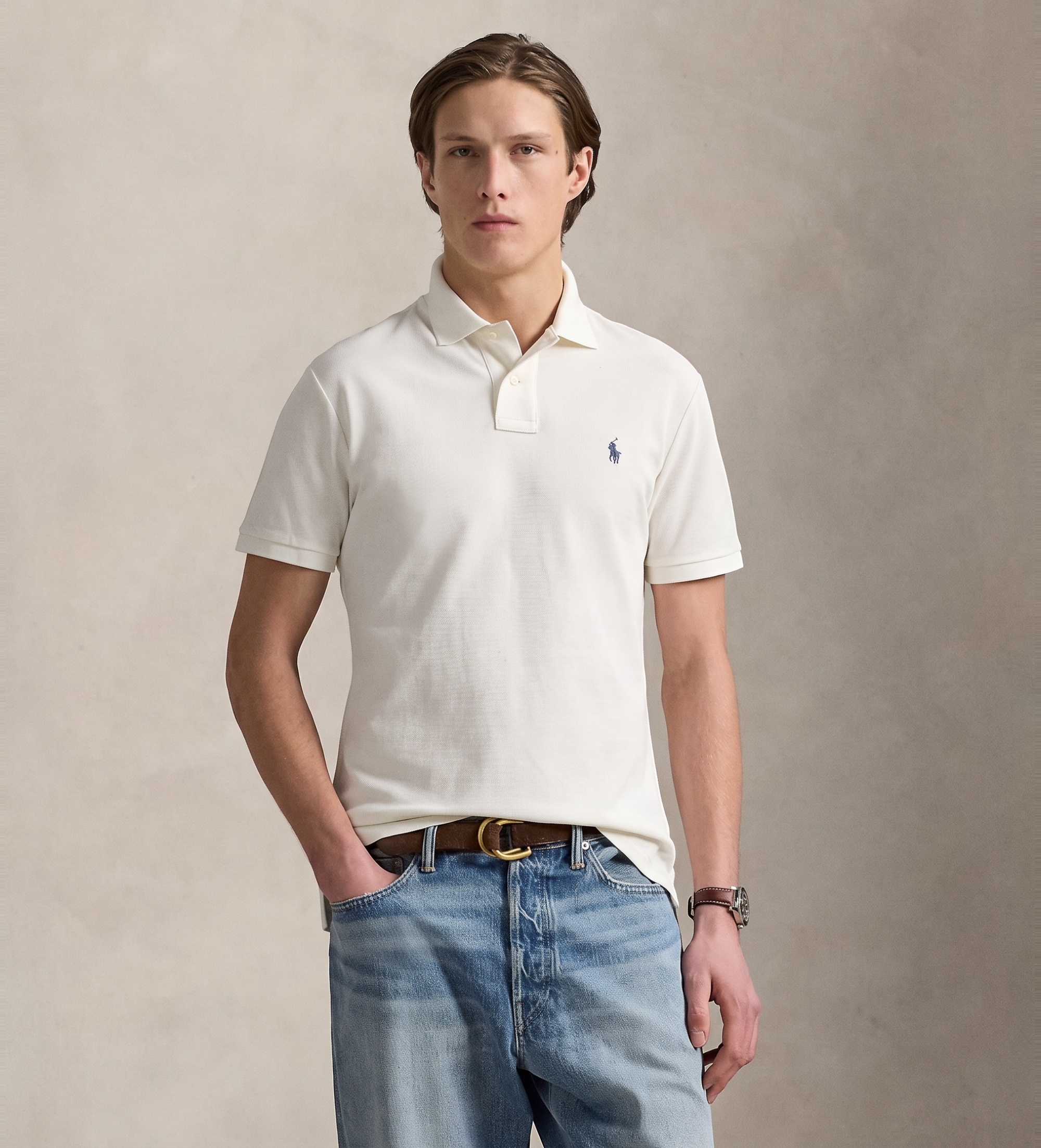 Polo Ralph Lauren für Herren. 710680784438 Ikonisches off-white Piqué-Poloshirt (XL), Weiß, Lässig, Baumwolle, Kurzarm