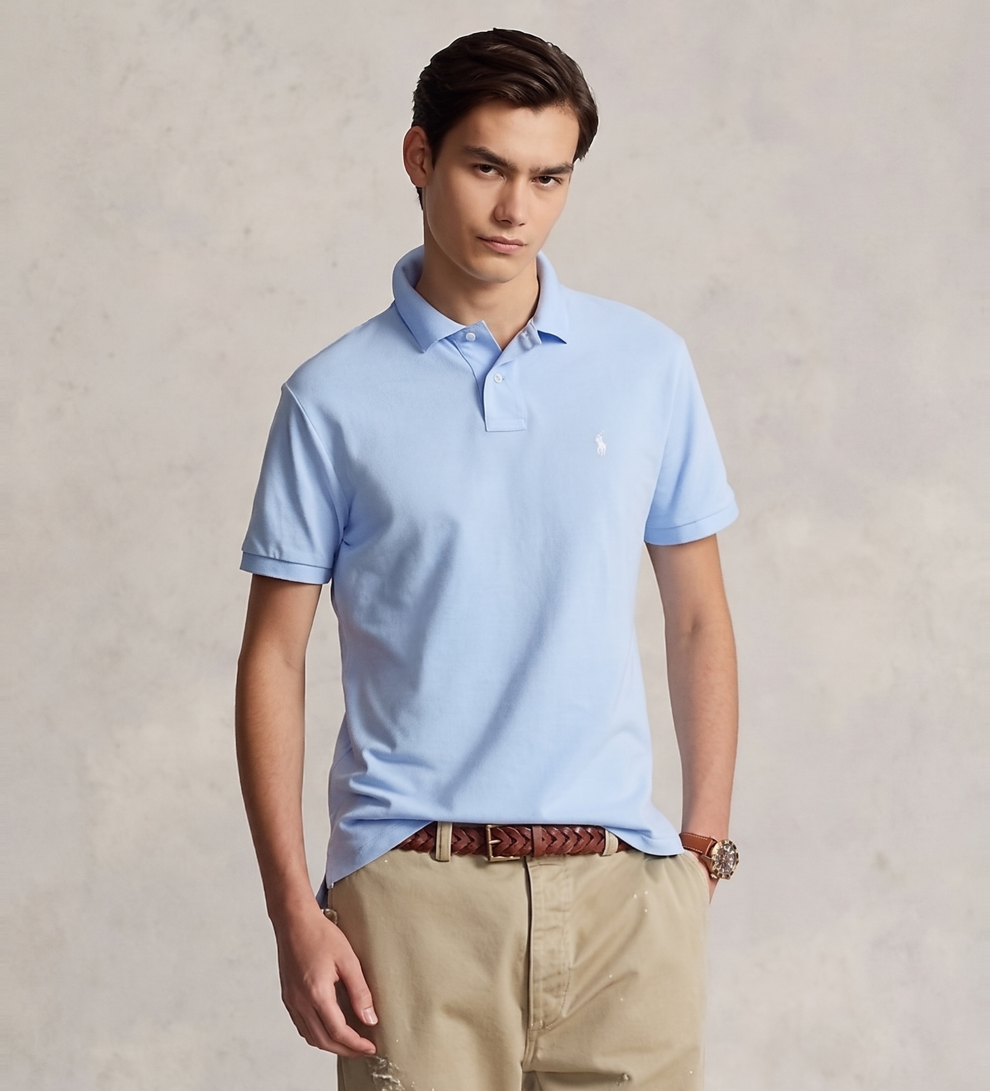 Polo Ralph Lauren für Herren. 710782592013 Der ikonische Custom Slim Fit Poloshirt aus Piqué in Hellblau (L), Lässig, Baumwolle, Kurzarm