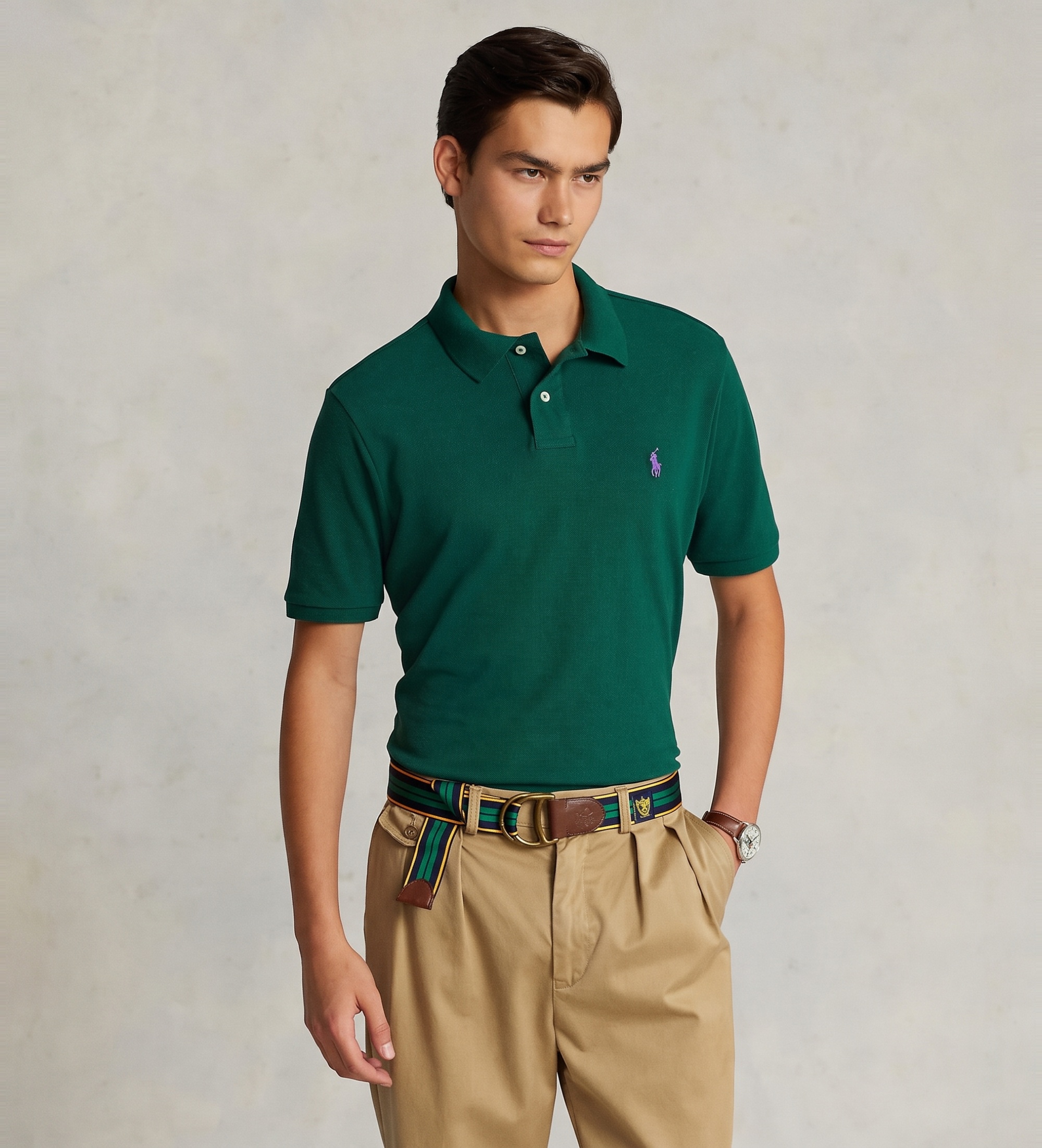 Polo Ralph Lauren für Herren. 710782592016 Das ikonische Custom Slim Fit Poloshirt aus Piqué in Grün (L), Lässig, Baumwolle, Kurzarm
