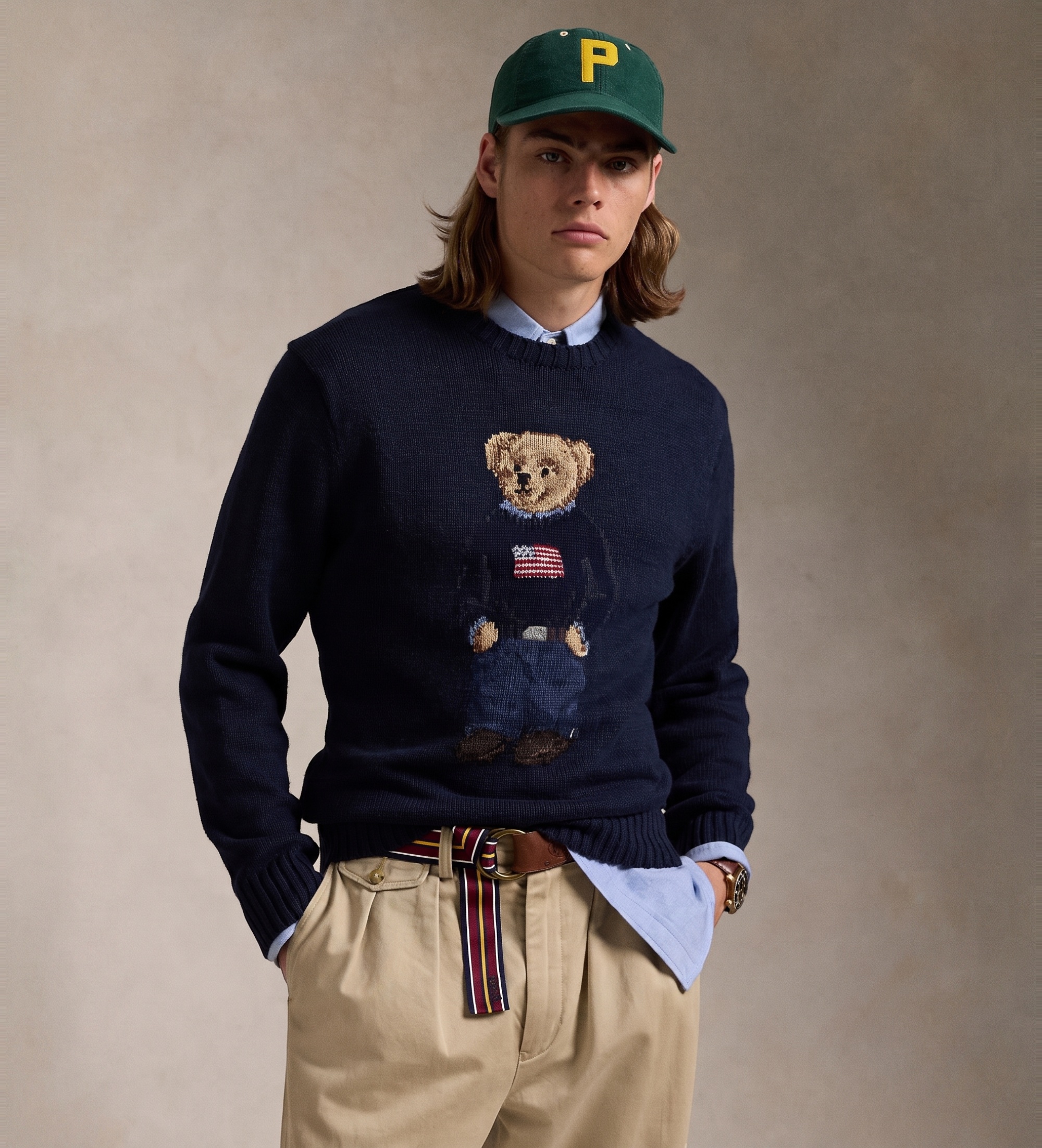 Polo Ralph Lauren für Herren. 710946137001 Pullover aus Baumwolle und Leinen mit dem ?Polo Bear? in Marineblau (M), Lässig, Langarm