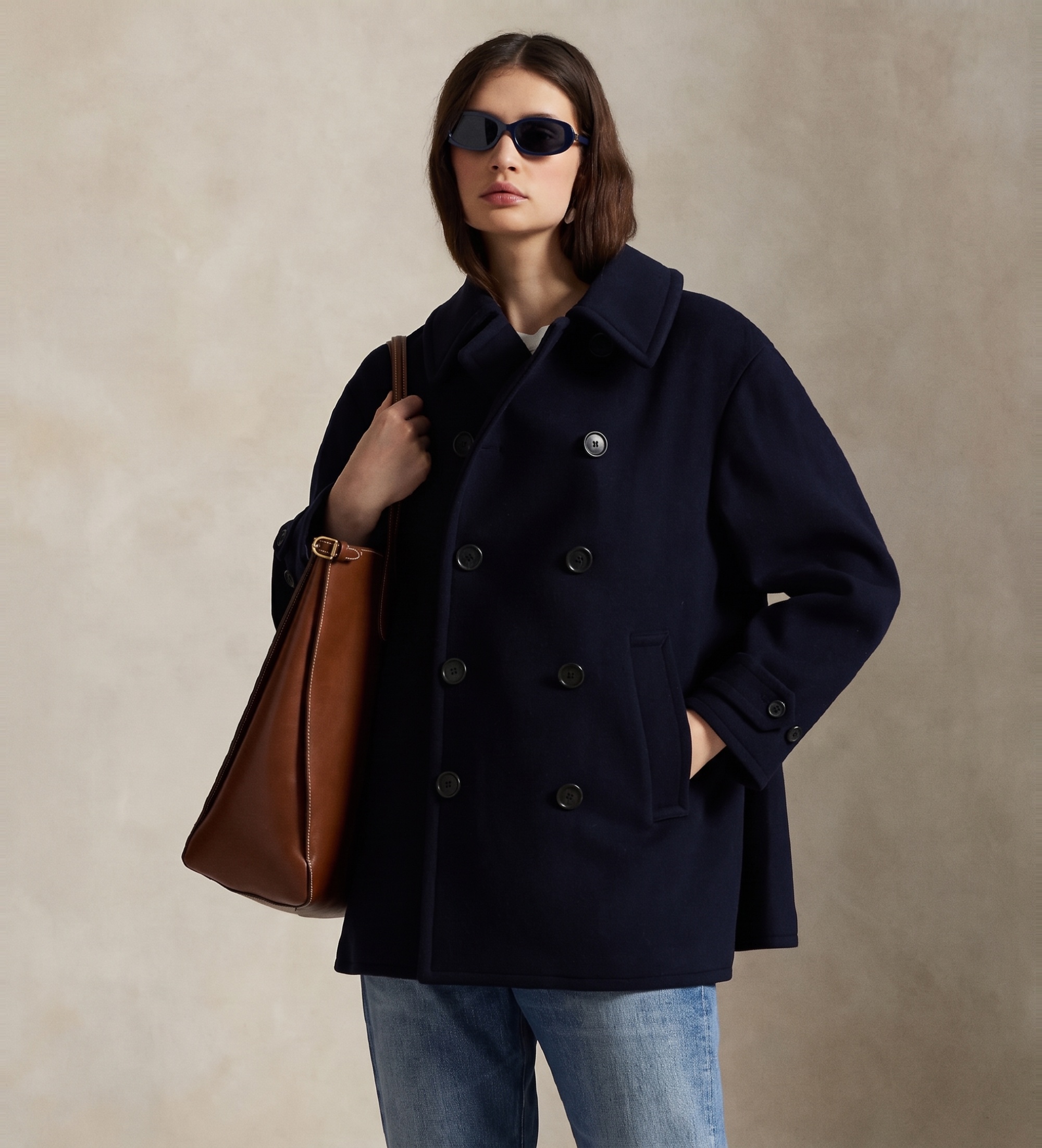 Polo Ralph Lauren für Damen. 211966536001 Marineblauer Melton-Mantel aus Wolle (M), Klassisch