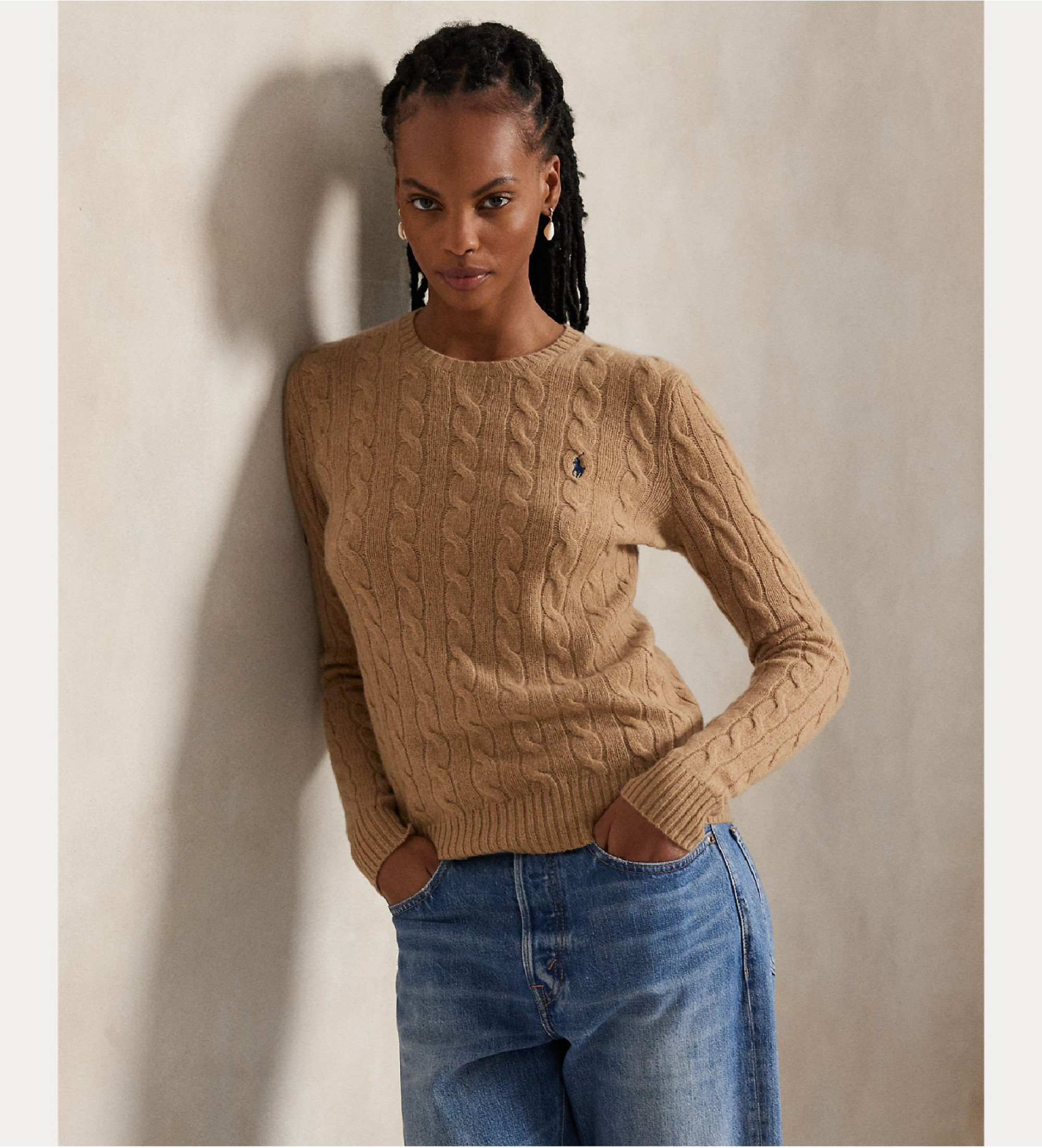 Polo Ralph Lauren für Damen. 211971865002 Brauner Pullover aus Wolle und Kaschmir (M), Beige, Lässig, Langarm