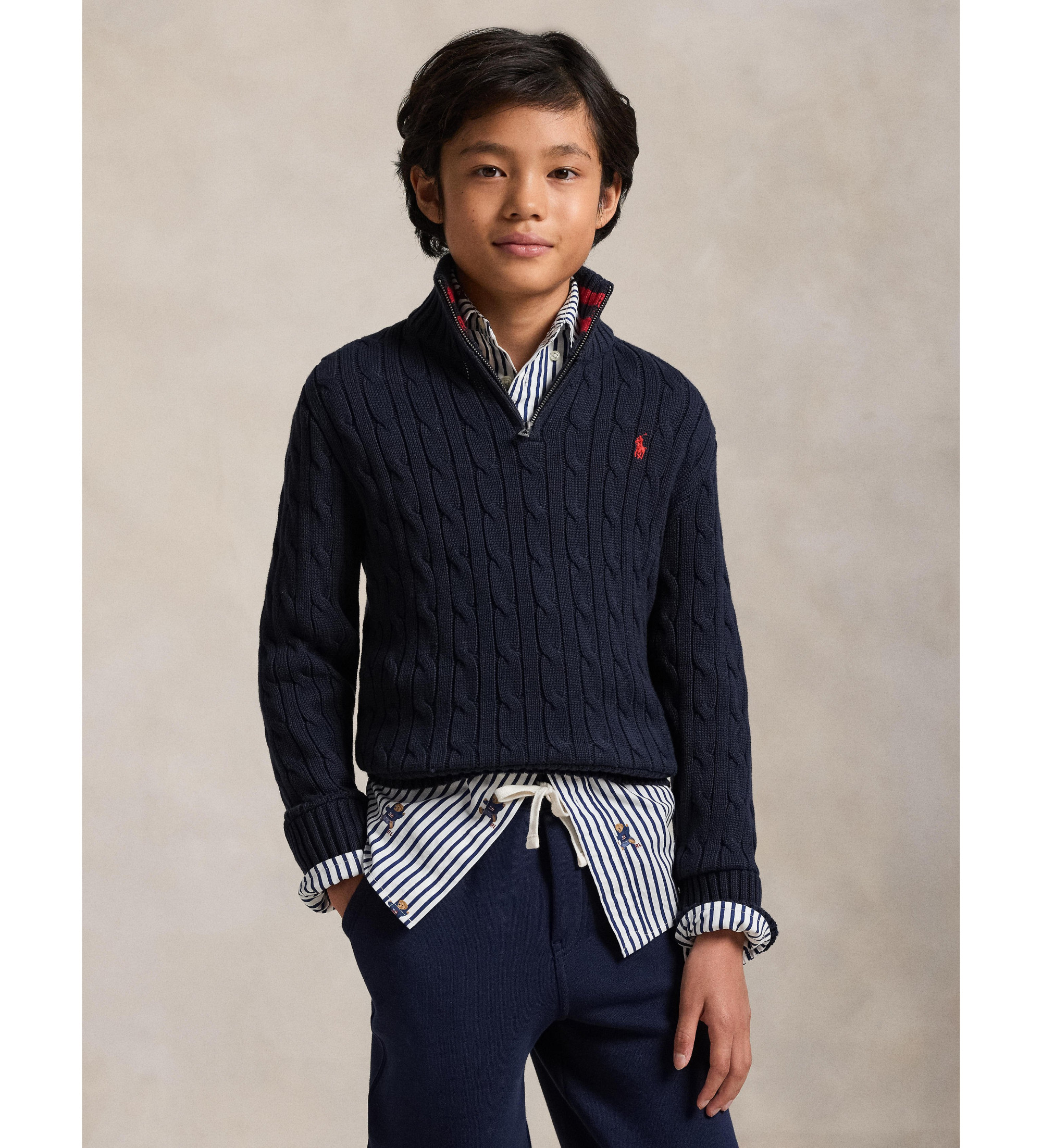 Polo Ralph Lauren für Jungen. 323868894017 Baumwollpullover aus marineblauem Achterstrick ((S) 6/7Años= 136/138cm), Lässig, Baumwolle, Langa
