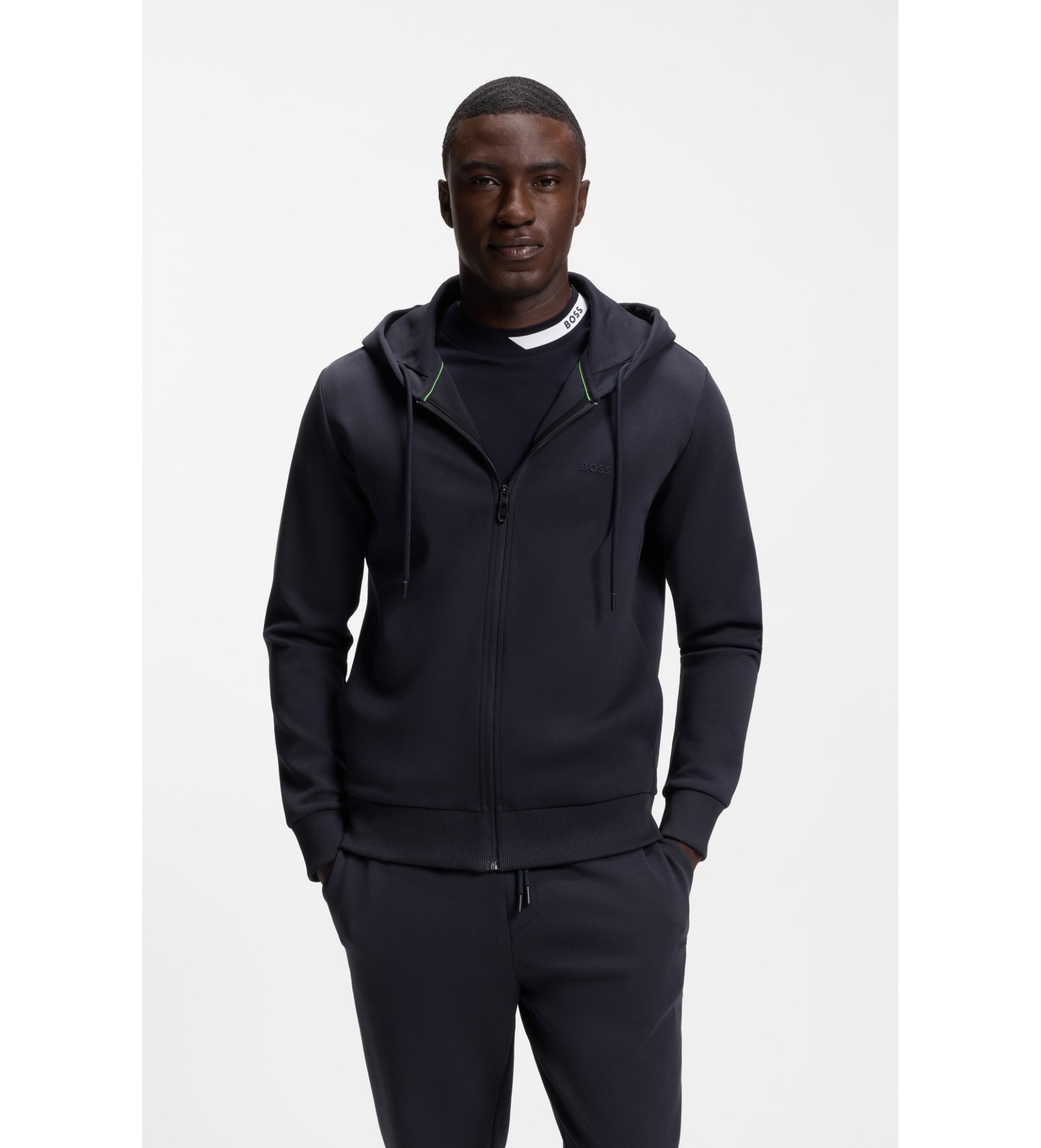 BOSS für Herren. 50555495 Sweatshirt mit Kapuze und Reißverschluss navy (L), Lässig, Baumwolle, Marine
