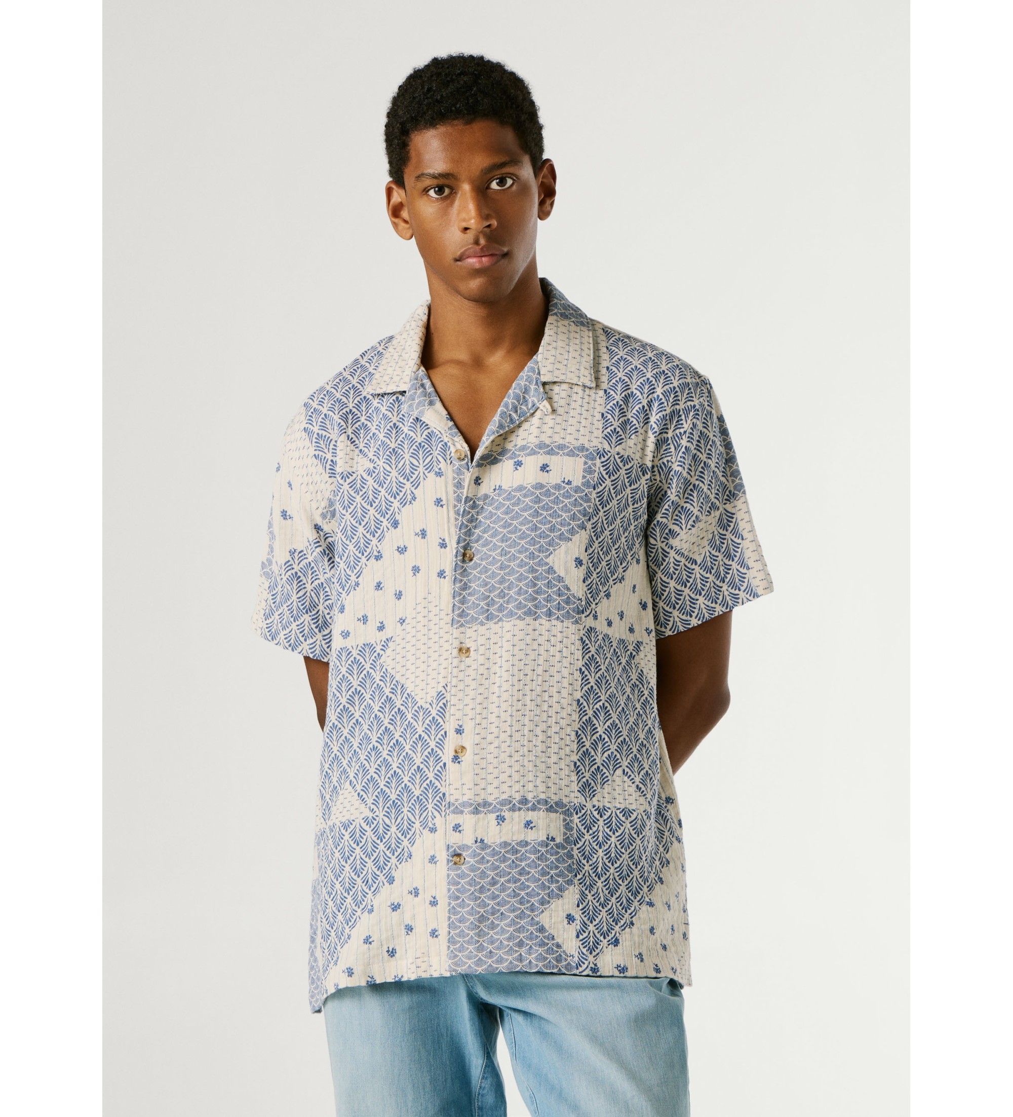 Pepe Jeans für Herren. PM3091206 Pissarrot blaues Hemd (S), Lässig, Baumwolle, Kurzarm