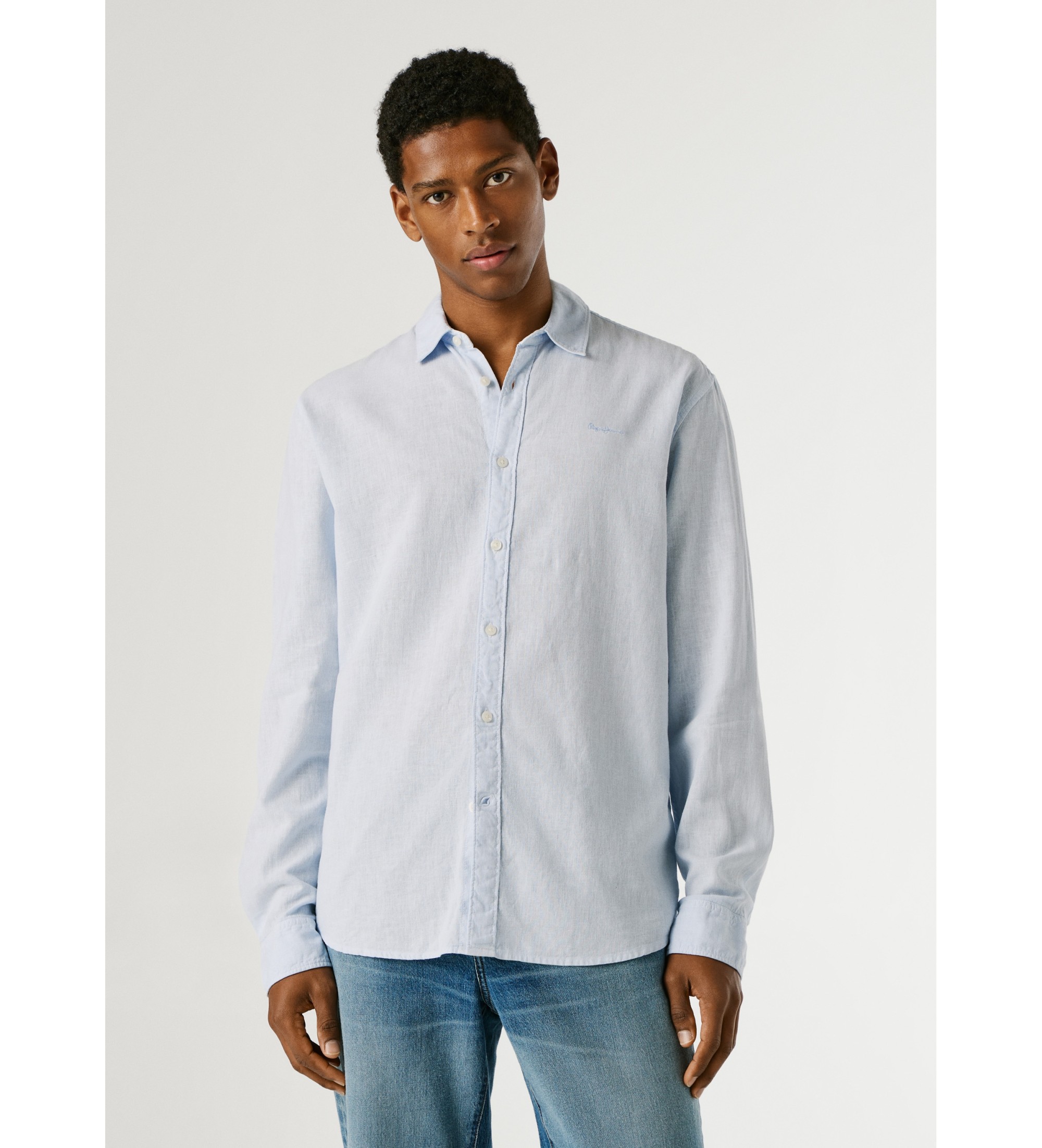 Pepe Jeans für Herren. PM3091192 Payton blaues Hemd (XXL), Lässig, Leinen, Langarm