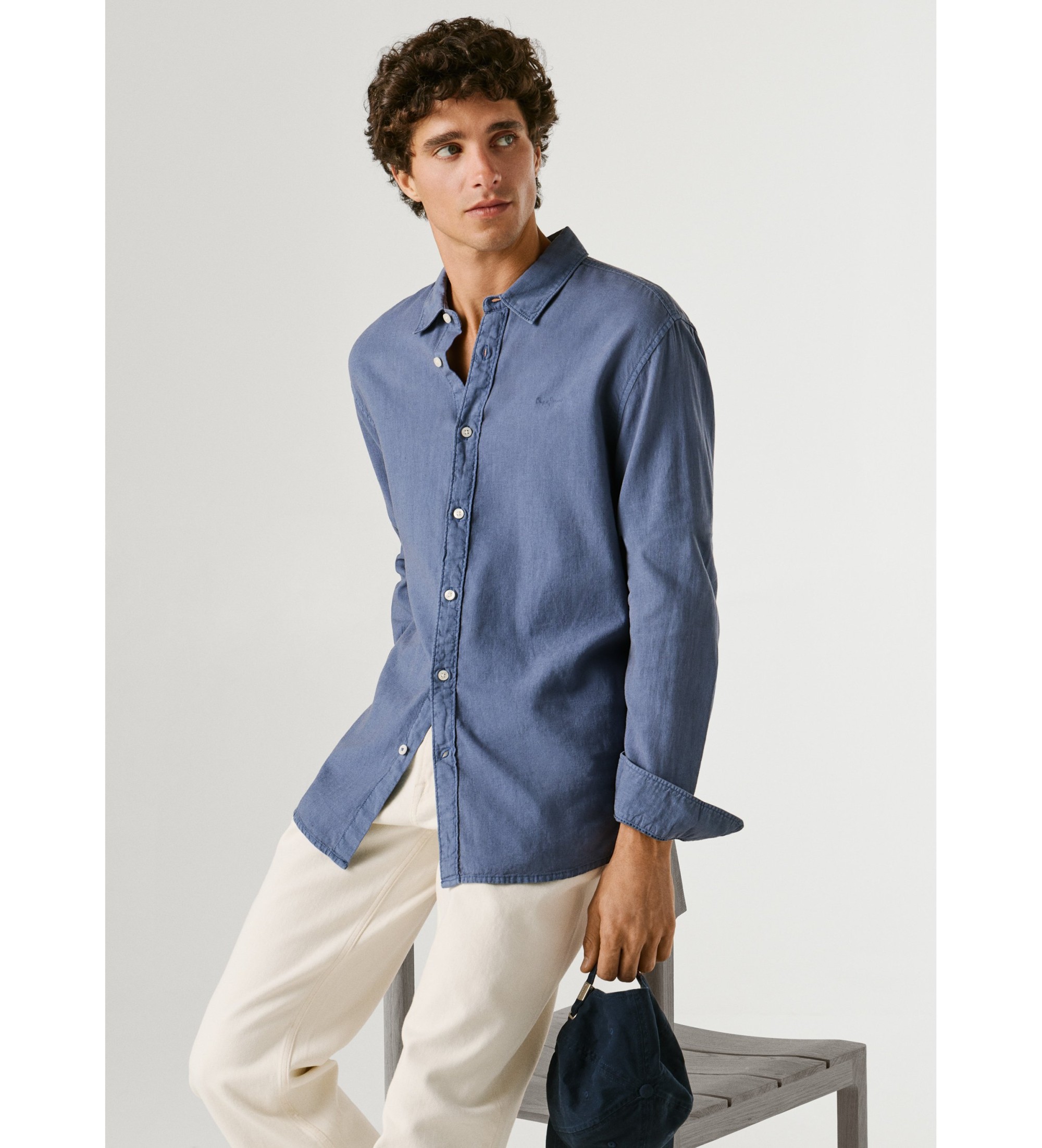 Pepe Jeans für Herren. PM3091192 Payton marinefarbenes Hemd (S), Lässig, Leinen, Langarm