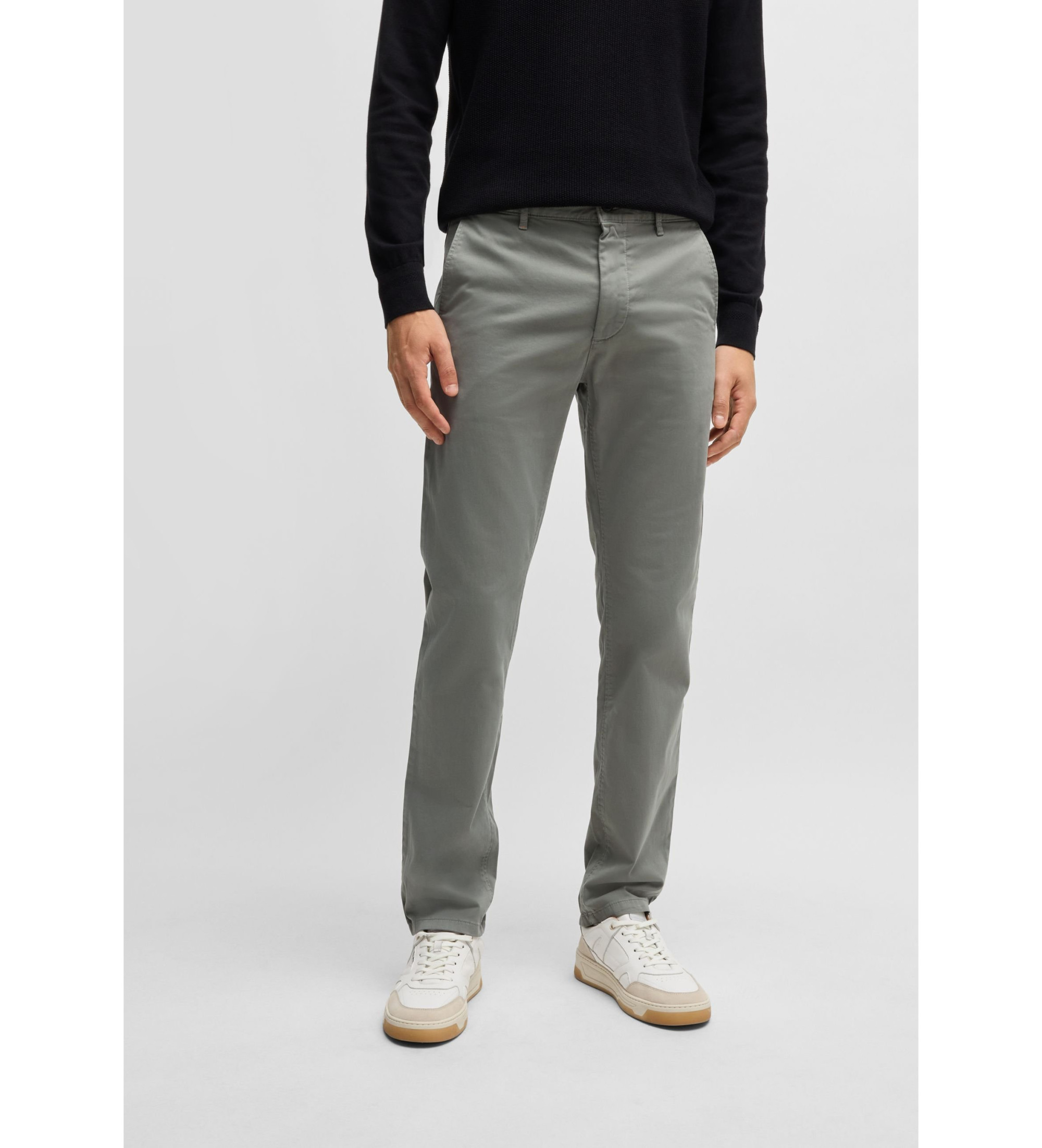 BOSS für Herren. 50510933 Graue Slim-Fit-Chinos (32/34), Lässig, Baumwolle, Klassisch