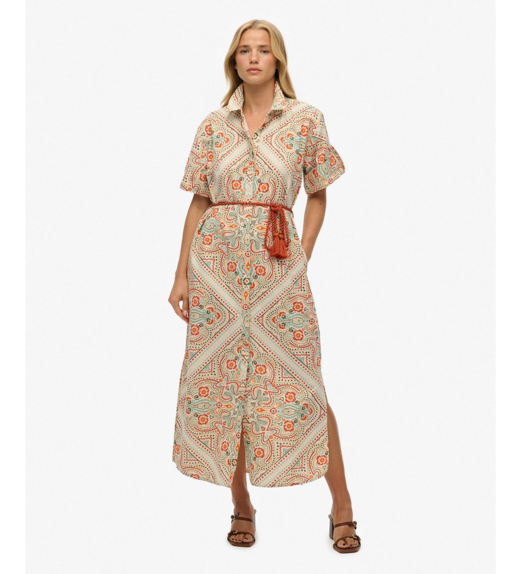 Superdry für Damen. W8011893A Kleid ?Matera? in Beige (M), Lässig, Baumwolle, Kurzarm