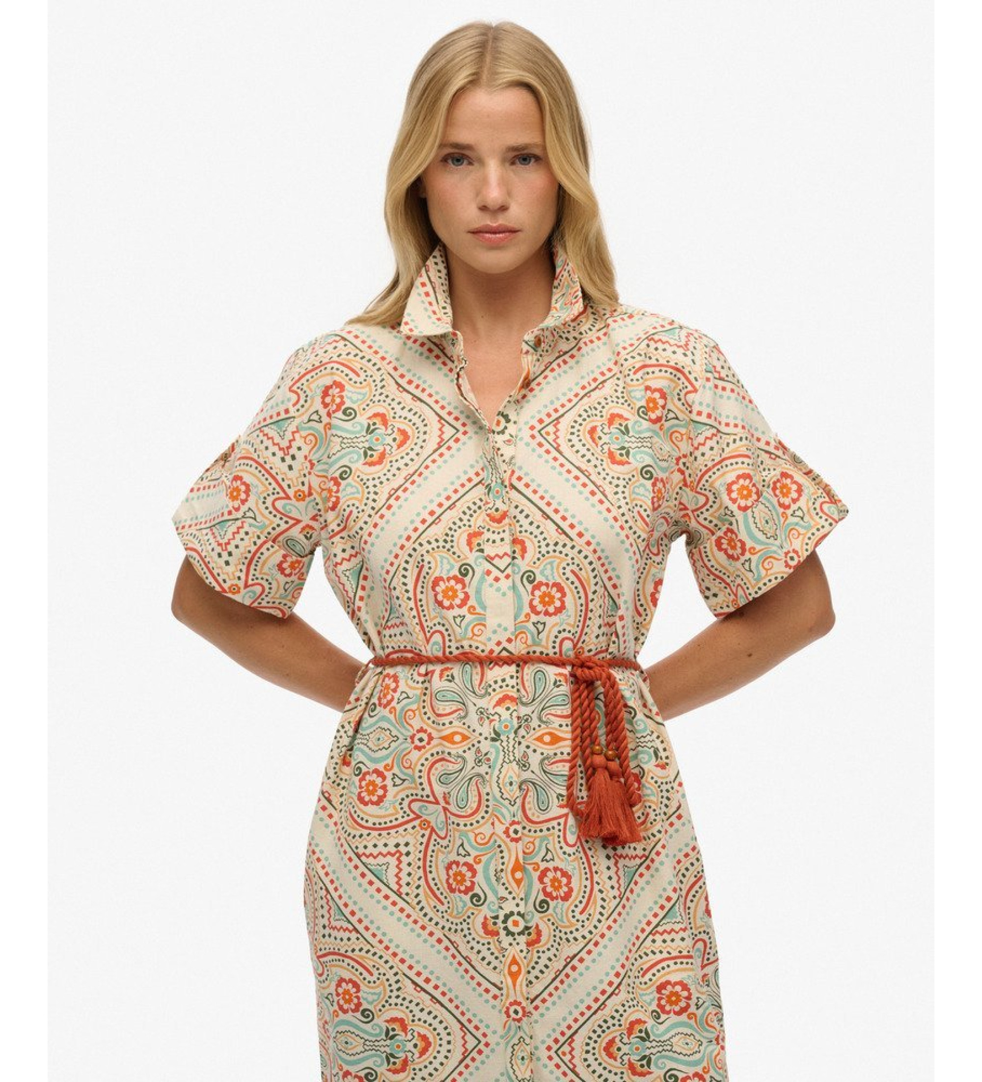 Superdry für Damen. W8011893A Kleid ?Matera? in Beige (M), Lässig, Baumwolle, Kurzarm