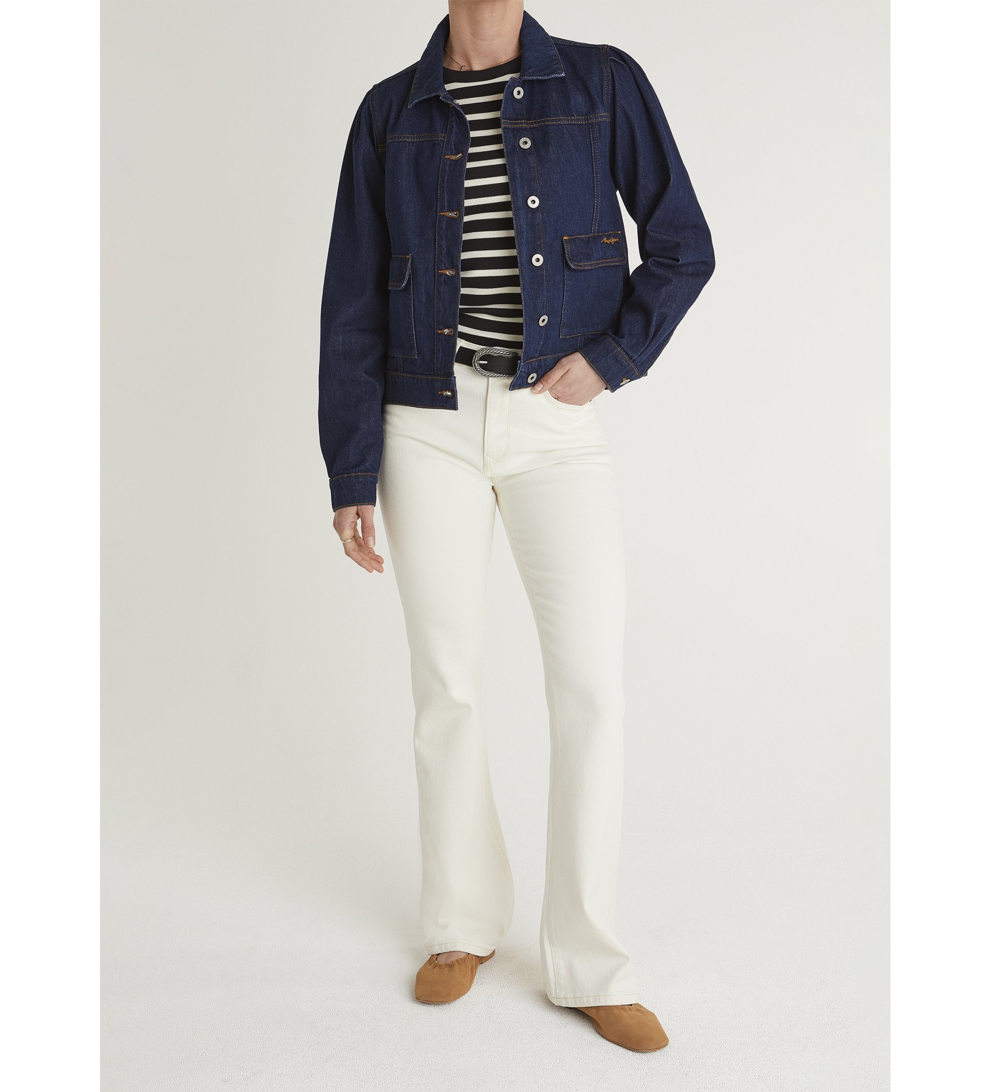 Pepe Jeans für Damen. PL20473351CB Weiß-beige Flare-Hose ?Dion? (28/32), Lässig, Baumwolle