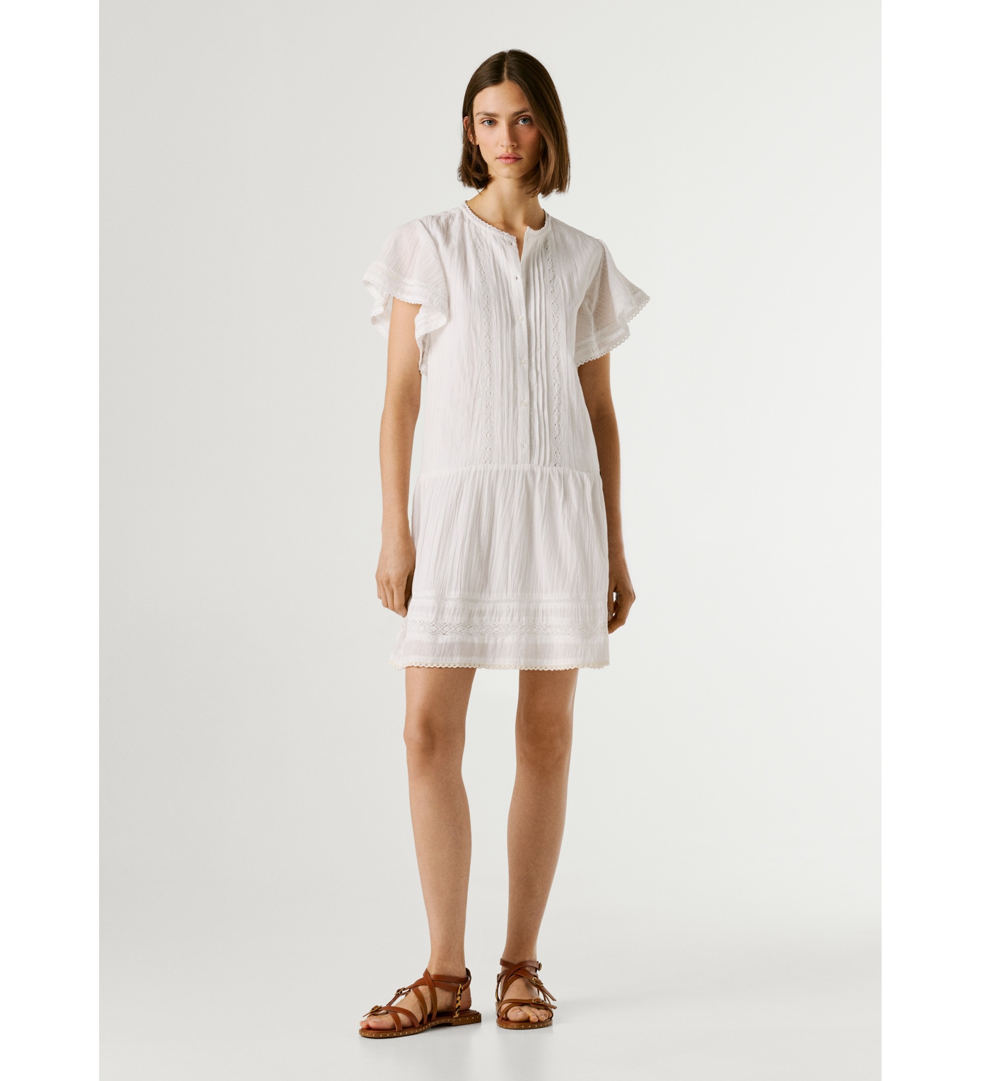 Pepe Jeans für Damen. PL9537785 Weißes Kleid ?Destin? (S), Lässig, Baumwolle, Kurzarm