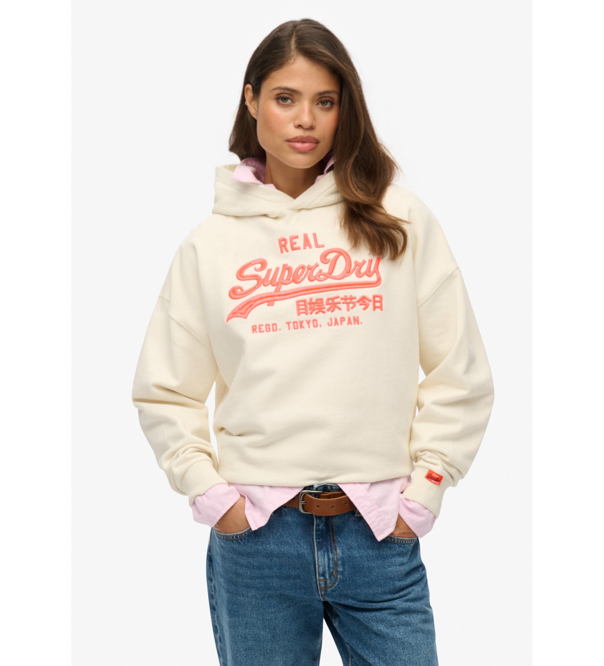 Superdry für Damen. W2012438A Cremefarbenes Vintage-Sweatshirt (L), Weiß, Lässig, Baumwolle