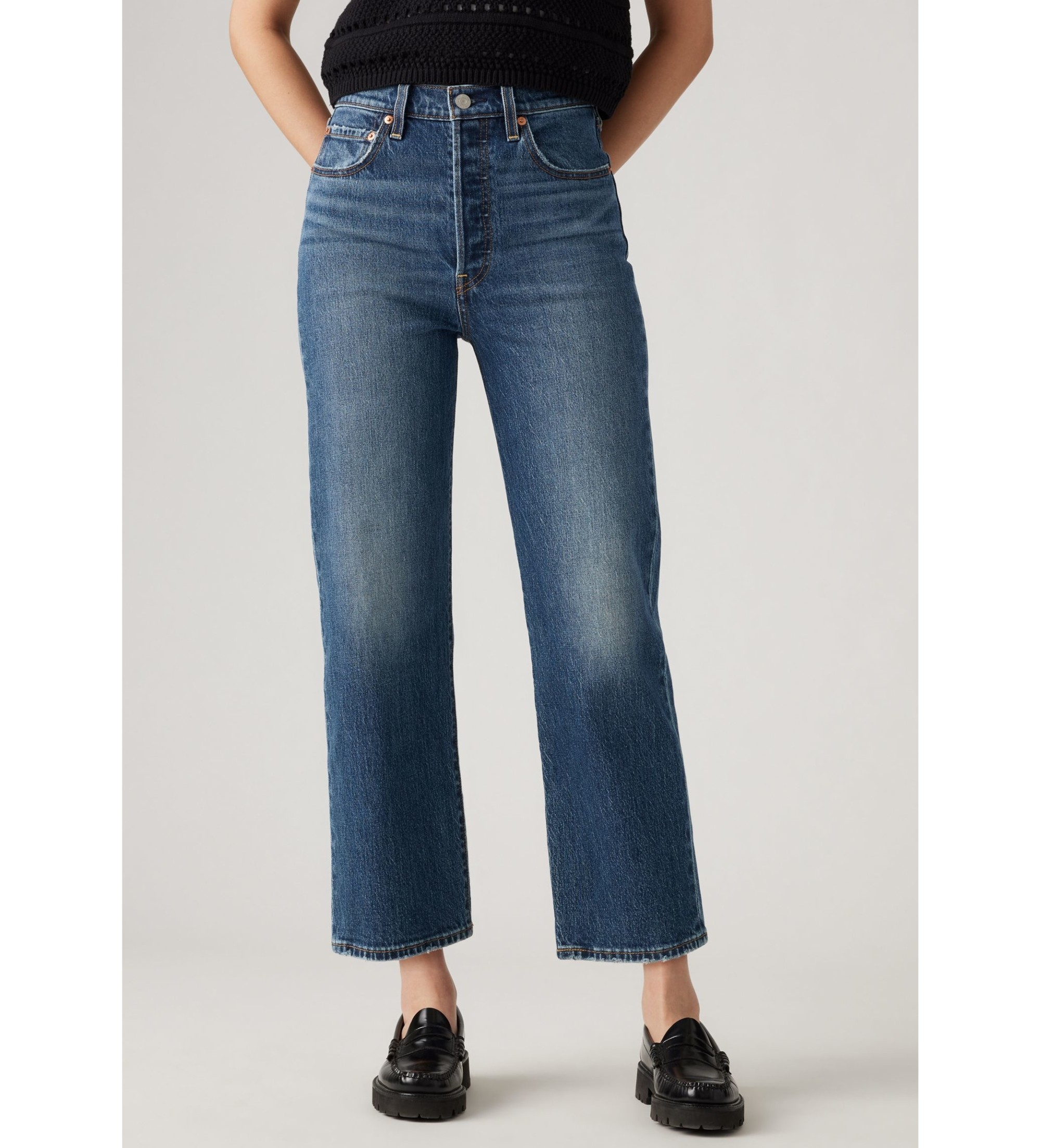 Levi's für Damen. 72693-0218 Gerade geschnittene, knöchellange Jeans von Ribcage in Blau (27/29), Lässig, Baumwolle, Denim