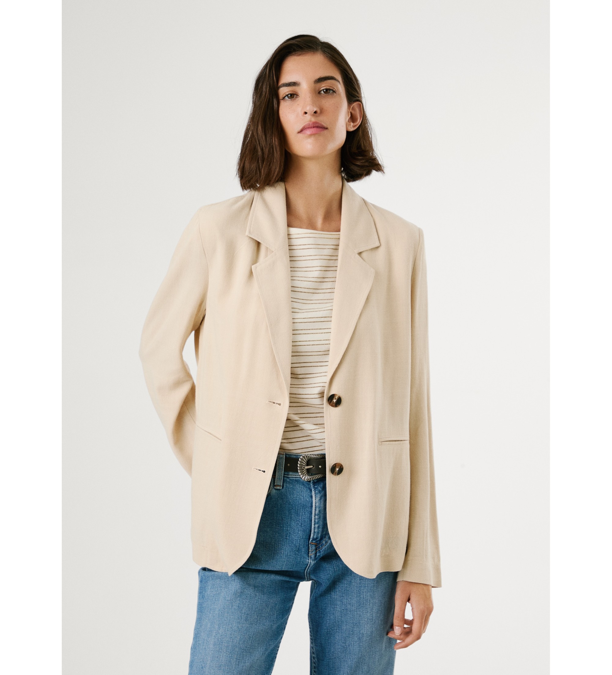 Pepe Jeans für Damen. PL402602 Beigefarbene Jacke ?Americana Stella? (S), Lässig, Klassisch, Viskose