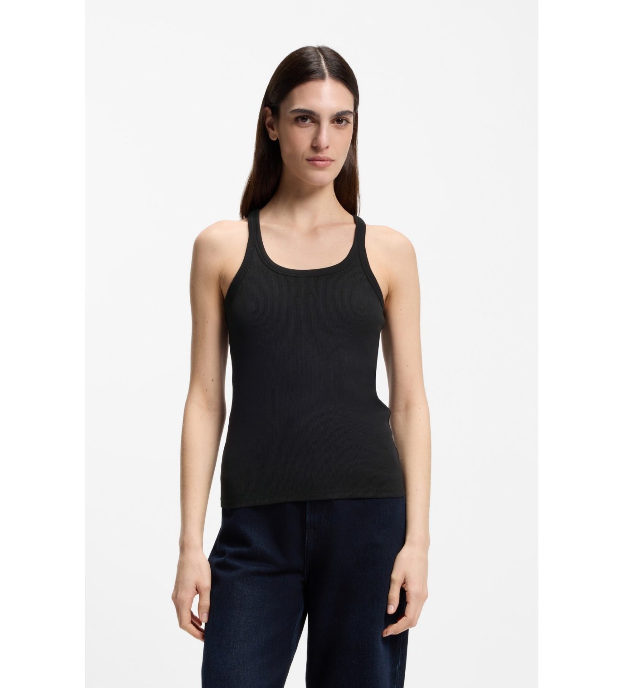 BOSS für Damen. 50554664 Schwarzes, ärmelloses T-Shirt mit Racerback (M), Lässig, Baumwolle, Ärmellos / Hosenträger