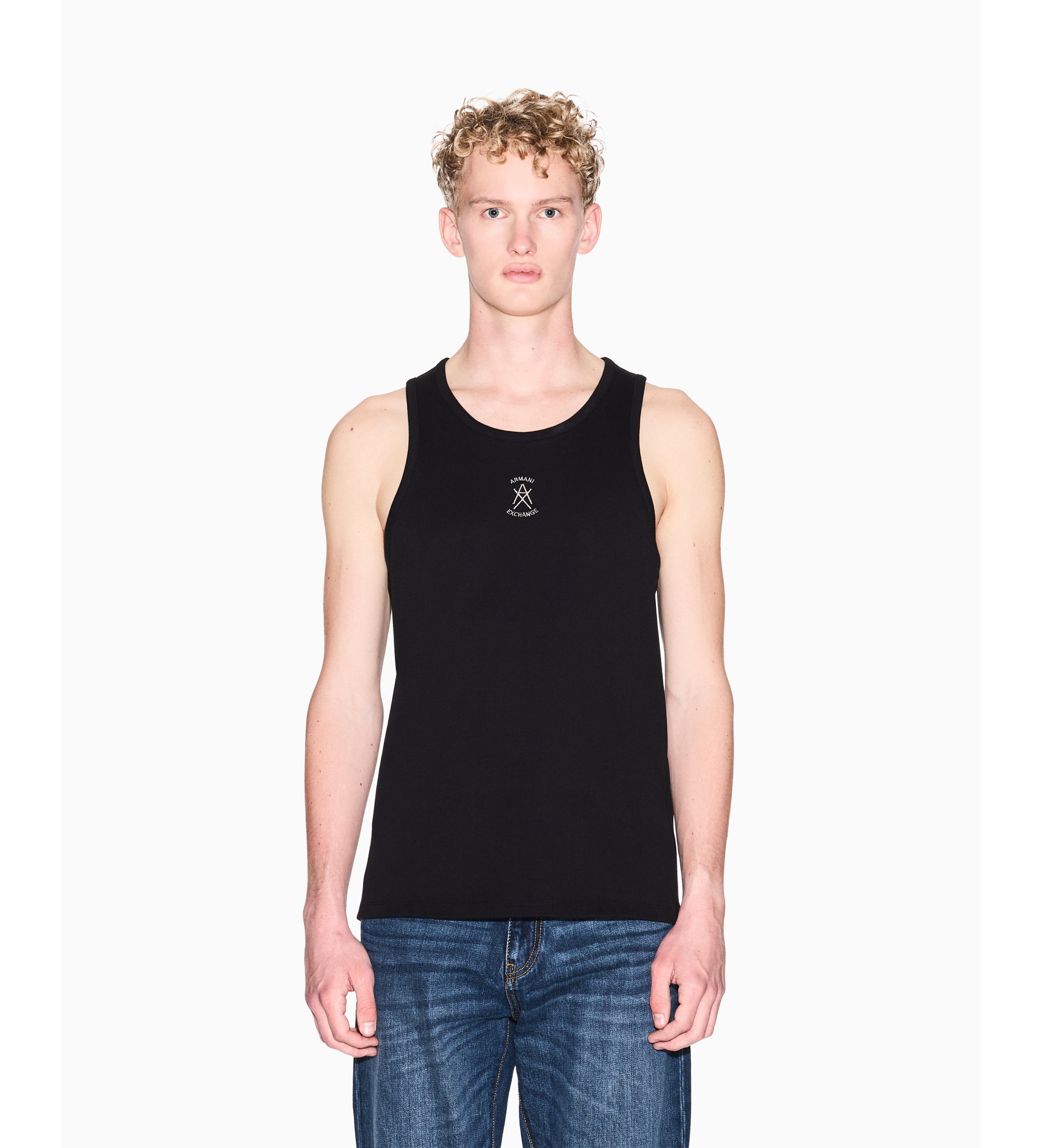 A|X Armani Exchange für Herren. XM001794AF19963UC001 Schwarzes, ärmelloses Tank-Top (L), Lässig, Baumwolle, Ärmellos / Hosenträger