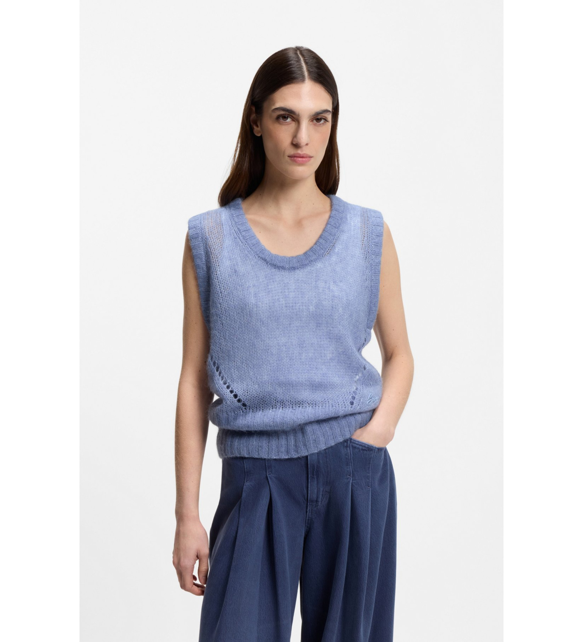 BOSS für Damen. 50554634 Blaues Frignac-Oberteil (L), Lässig, Polyamid, Ärmellos / Hosenträger